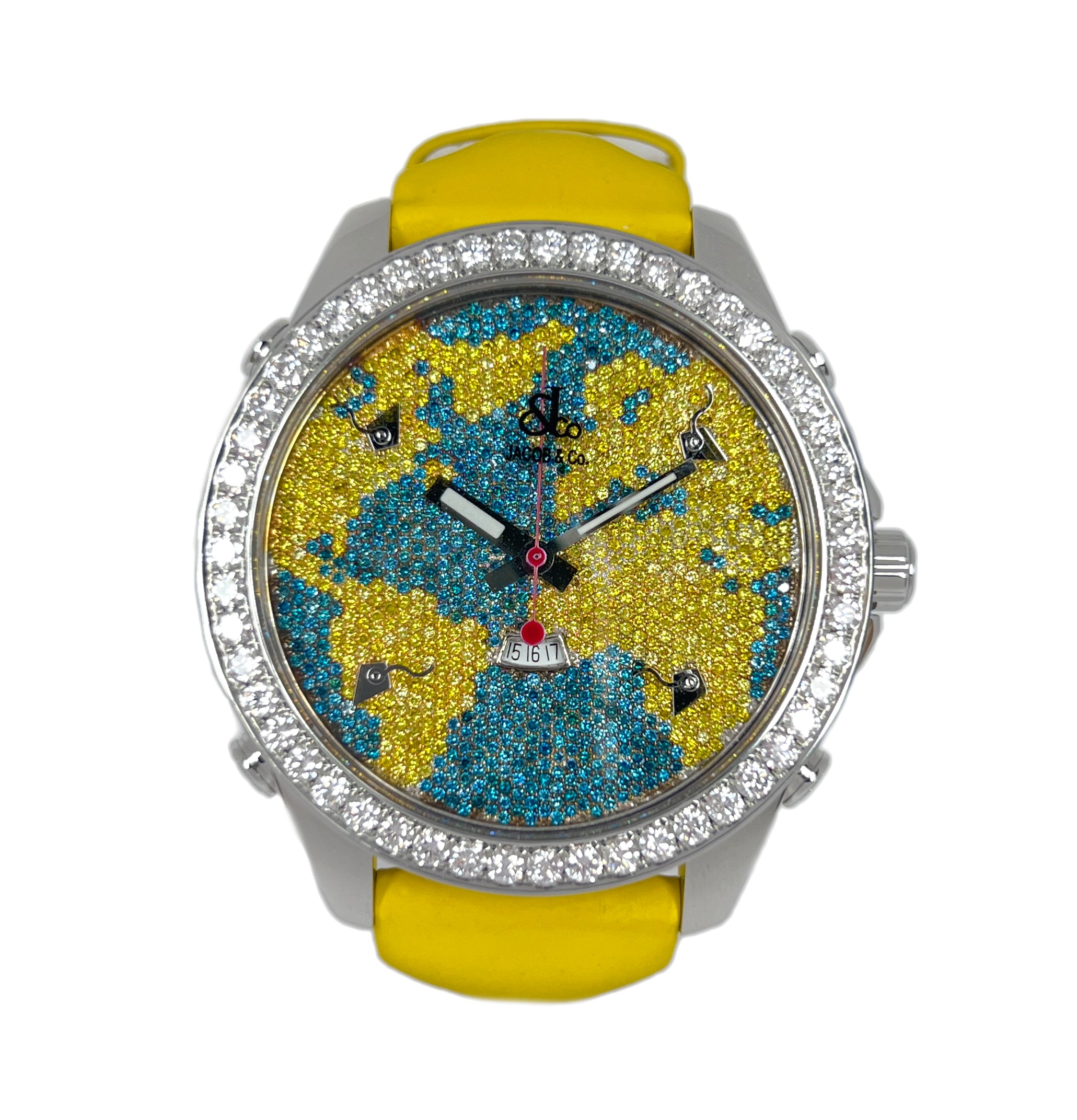 Jacob & Co Five Time Zone 47mm Stainless Steel Diamond Watch for Men & Women - Luxury Unisex Timepiece for Business, Travel & Special Occasions