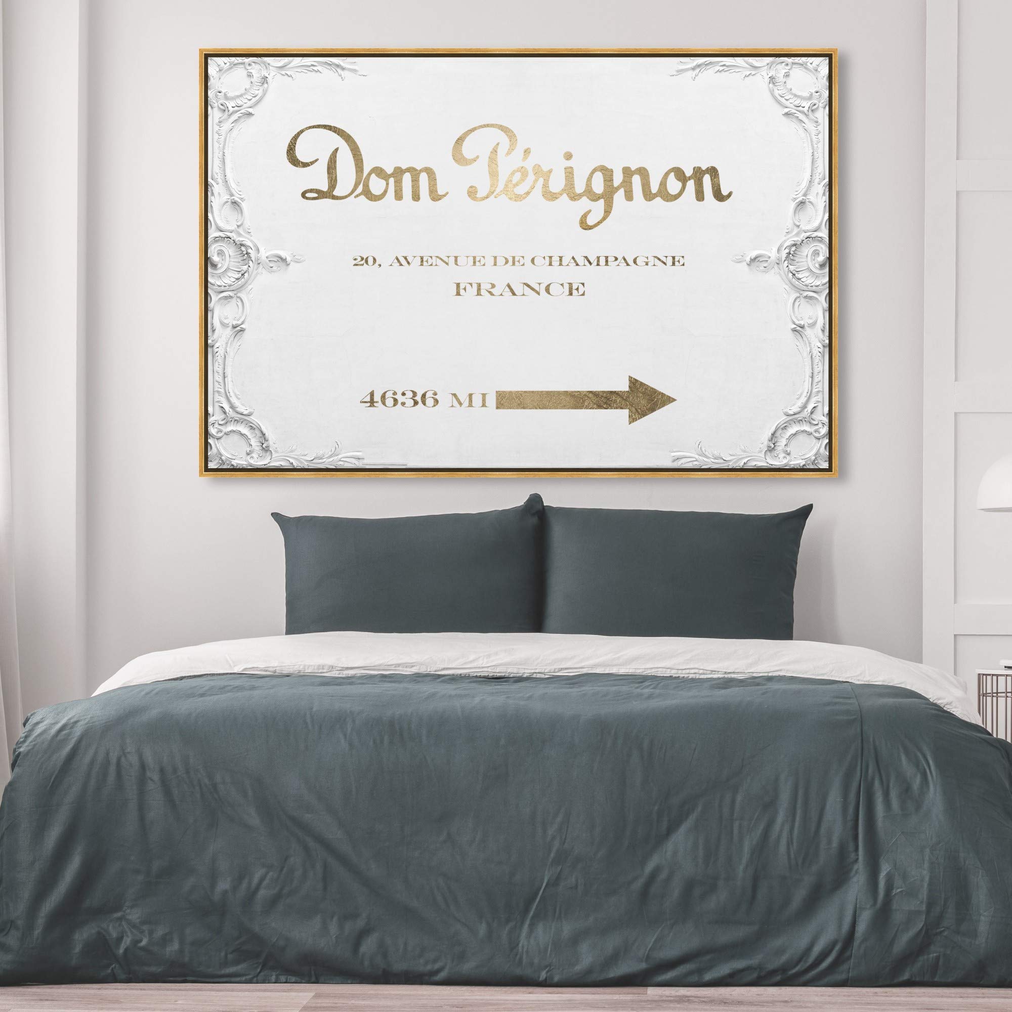 Oliver Gal Artist Co. Fashion & Glam Wall Art Framed Canvas Print - 'Dom P Road Signs' Home Decor 54x36 Inches Gold White - Perfect for Living Room, Bedroom & Office Wall Decor