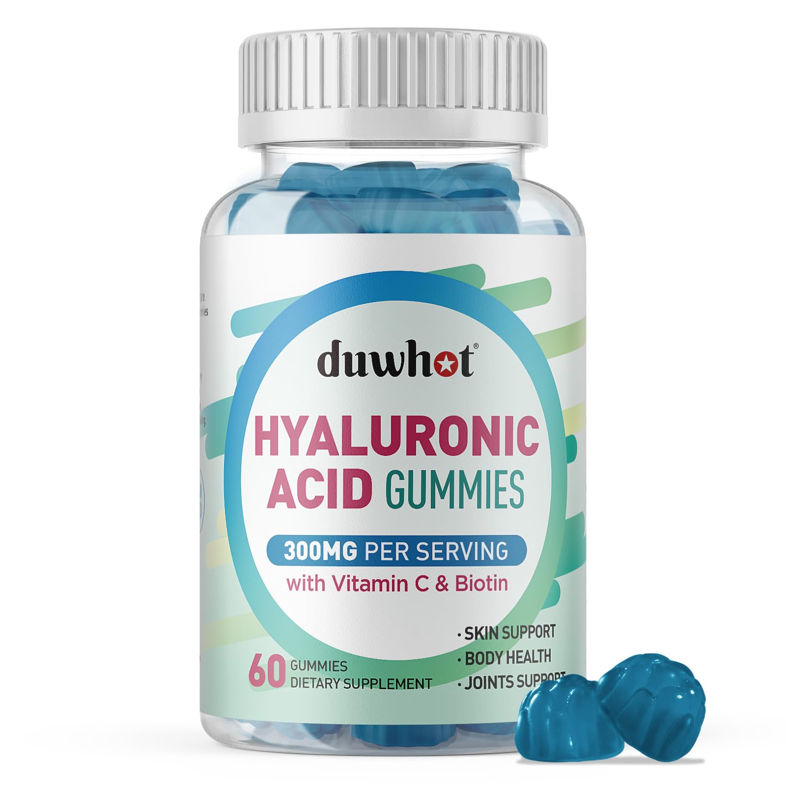 Hyaluronic Acid Gummies with Vitamin C & Biotin 5000mcg - Skin, Hair & Nails Supplement - 60 Chewable Gummies for Hydration & Collagen Support | Perfect for Daily Beauty Routine & Anti-Aging Care