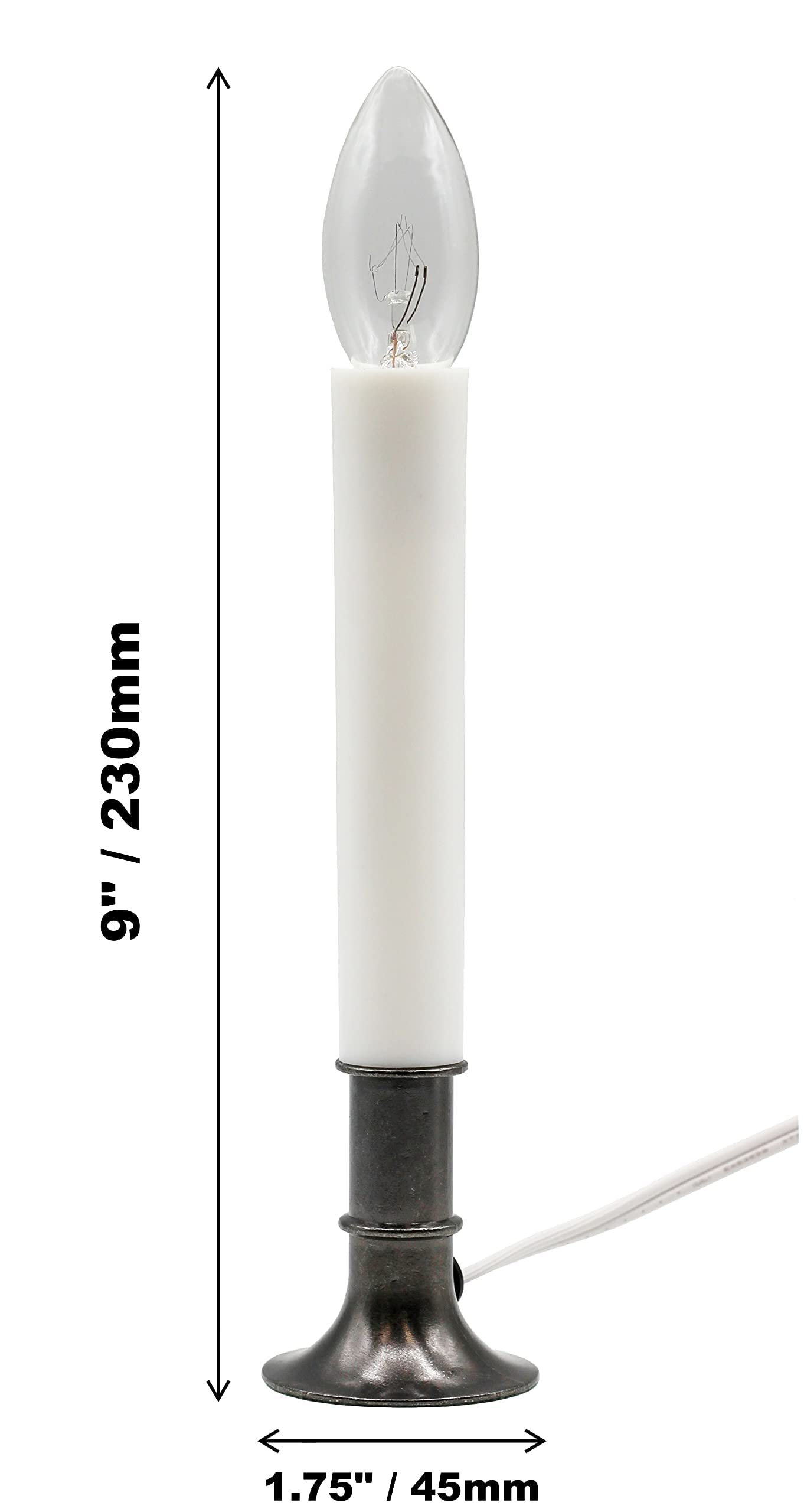 Creative Hobbies® Electric Window Candle Lamp with Pewter Plated Base - Battery Operated Flameless LED Light with On/Off Switch - Perfect for Christmas Decor, Home Window Sills & Holiday Ambiance