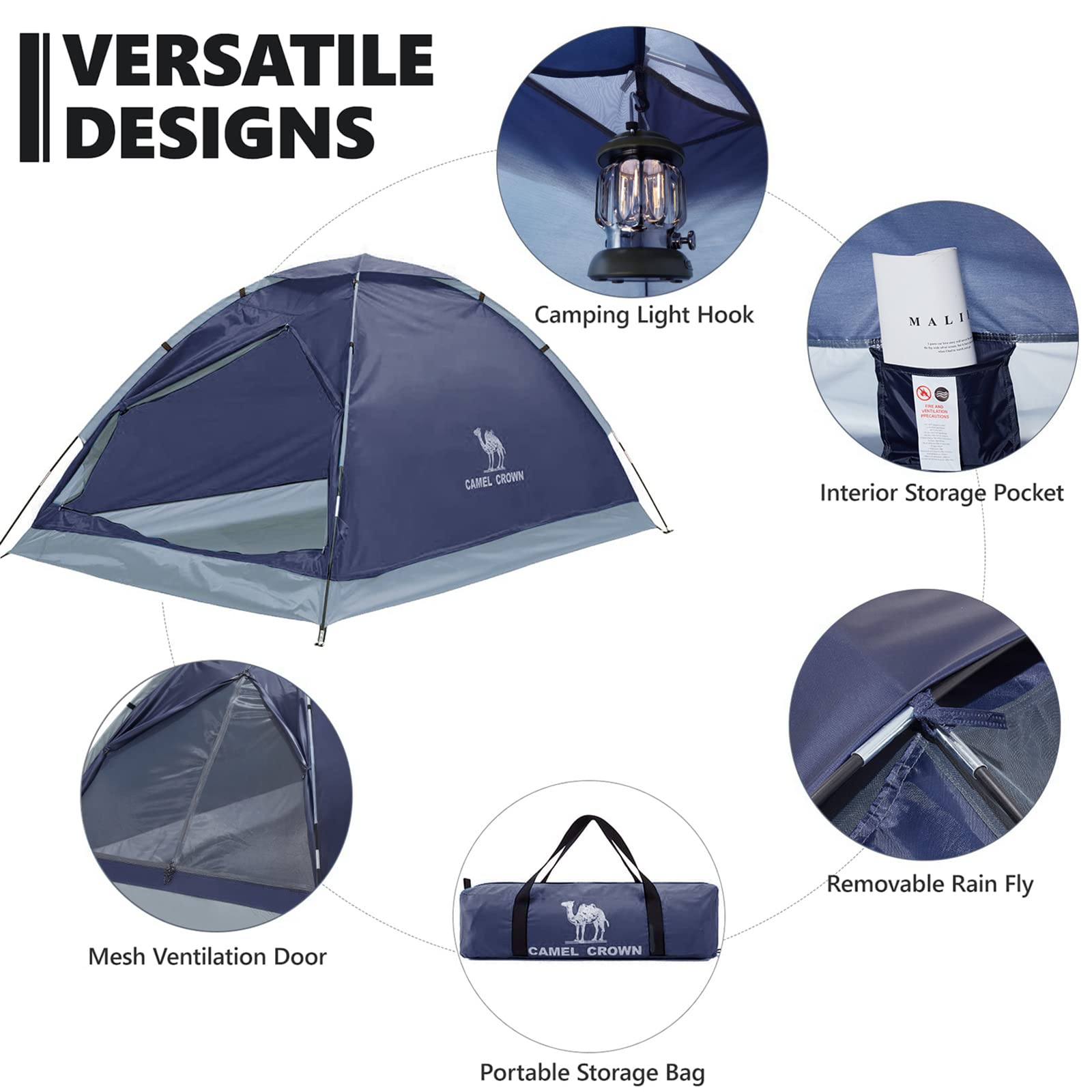 CAMEL CROWN 2-5 Person Waterproof Camping Tent - Lightweight & Spacious for Hiking/Backpacking