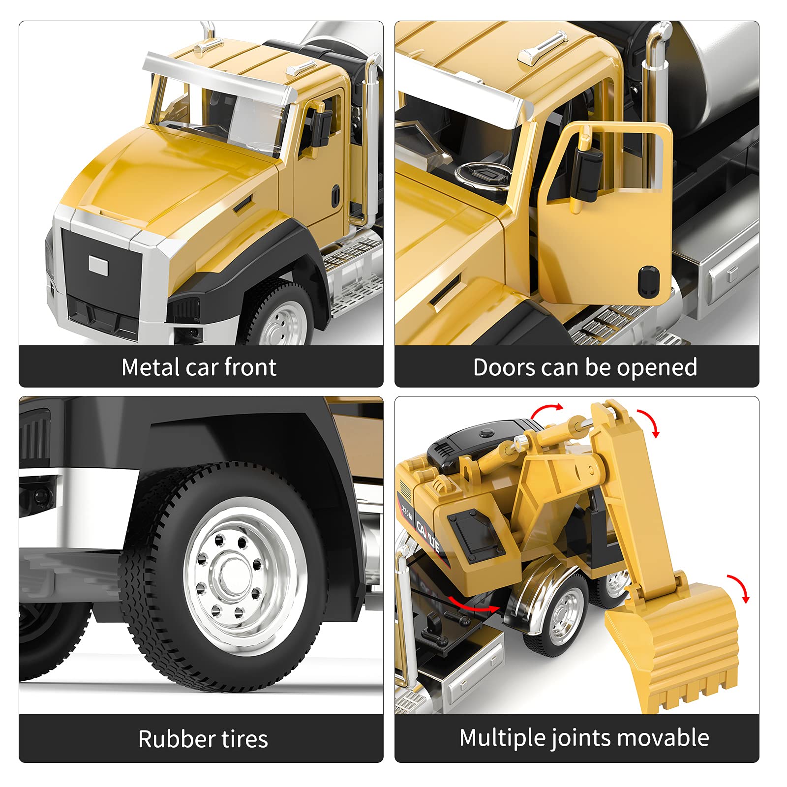 TEMI 3-Pack Diecast Construction Vehicles Set - 1/50 Scale Metal Dump Truck, Excavator & Cement Mixer Toy Cars with Pull Back Action & Opening Doors | Collectible Model for Kids & Adults | Perfect for Playtime, Birthday Gifts & Construction Theme Decor
