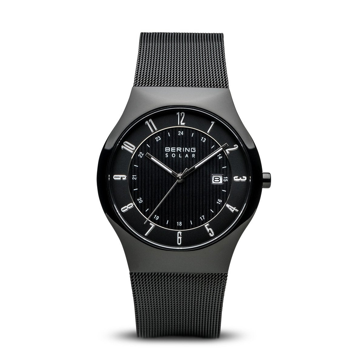 BERING 14640 222 Men's Solar-Powered Watch - Black Dial & Stainless Steel Mesh Band - Waterproof Chronograph for Business, Casual & Outdoor Activities