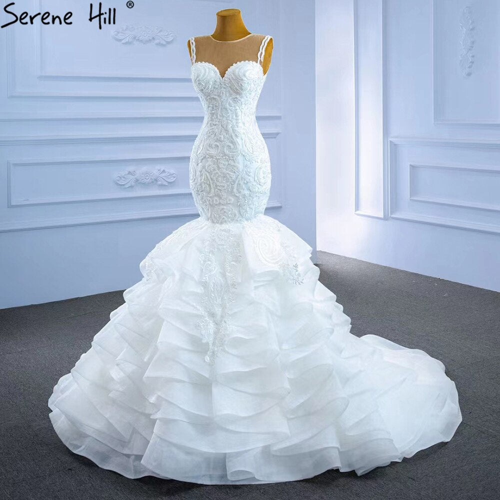 Serene Hill White Mermaid Luxury Wedding Dresses 2025 - Beaded Tiered Sexy Elegant Bride Gowns HM62755 Custom Made for Beach, Church & Formal Weddings