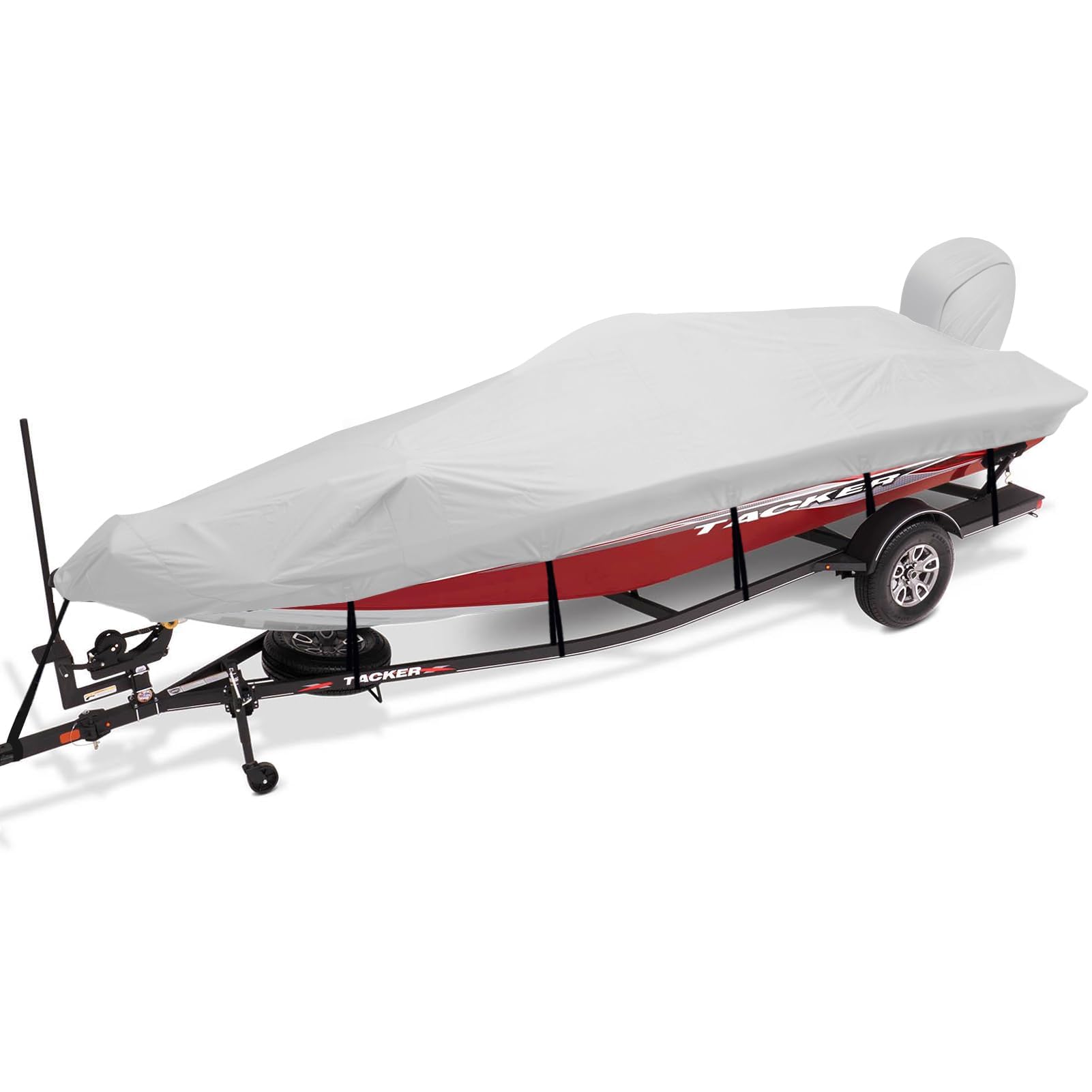 Boatpro Heavy Duty 16-18ft Trailerable Boat Cover with Outboard Motor Protection - 900D Marine Grade Waterproof & UV-Resistant Canvas Cover for V-Hull Bass & Runabout Boats (16ft, 17ft, 18ft, Gray) - Perfect for Outdoor Storage, Trailering & All-Weather Protection