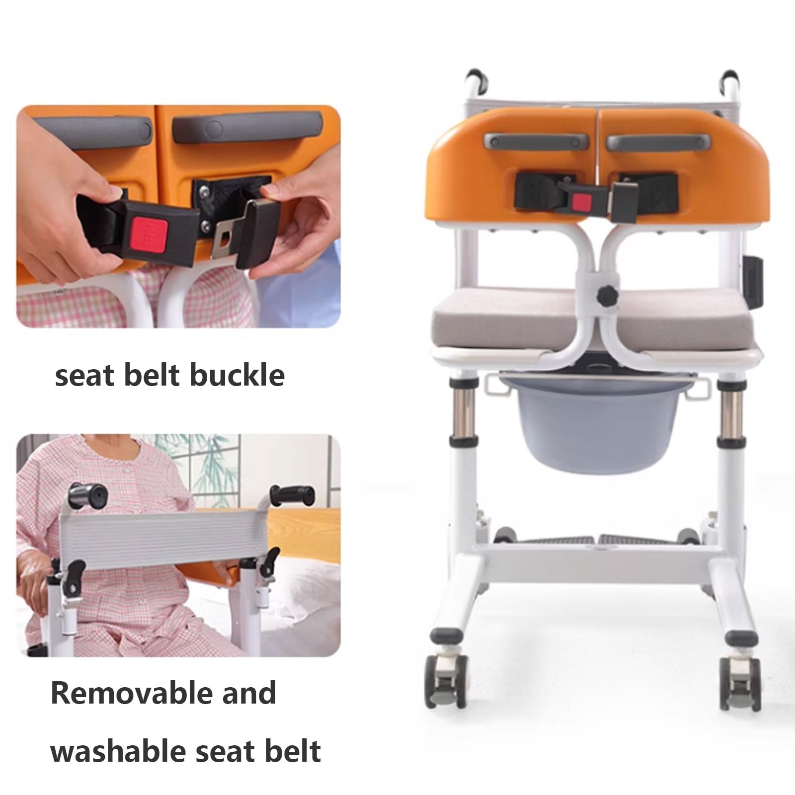 4 in 1 Patient Lift Transfer Chair - Adjustable Height 180° Split Seat Bathroom Wheelchair for Elderly & Disabled | Home Healthcare Mobility Aid for Safe Bathing & Toilet Use