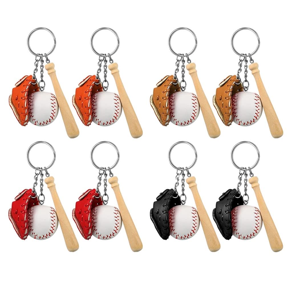 8 Pcs Mini Baseball Keychains Set - 3-Piece Baseball Gloves & Wooden Bat Keychain for Car Keys, Sports Fans & Gifts (Color A, One Size) - Perfect for Baseball Enthusiasts, Team Spirit & Key Organization