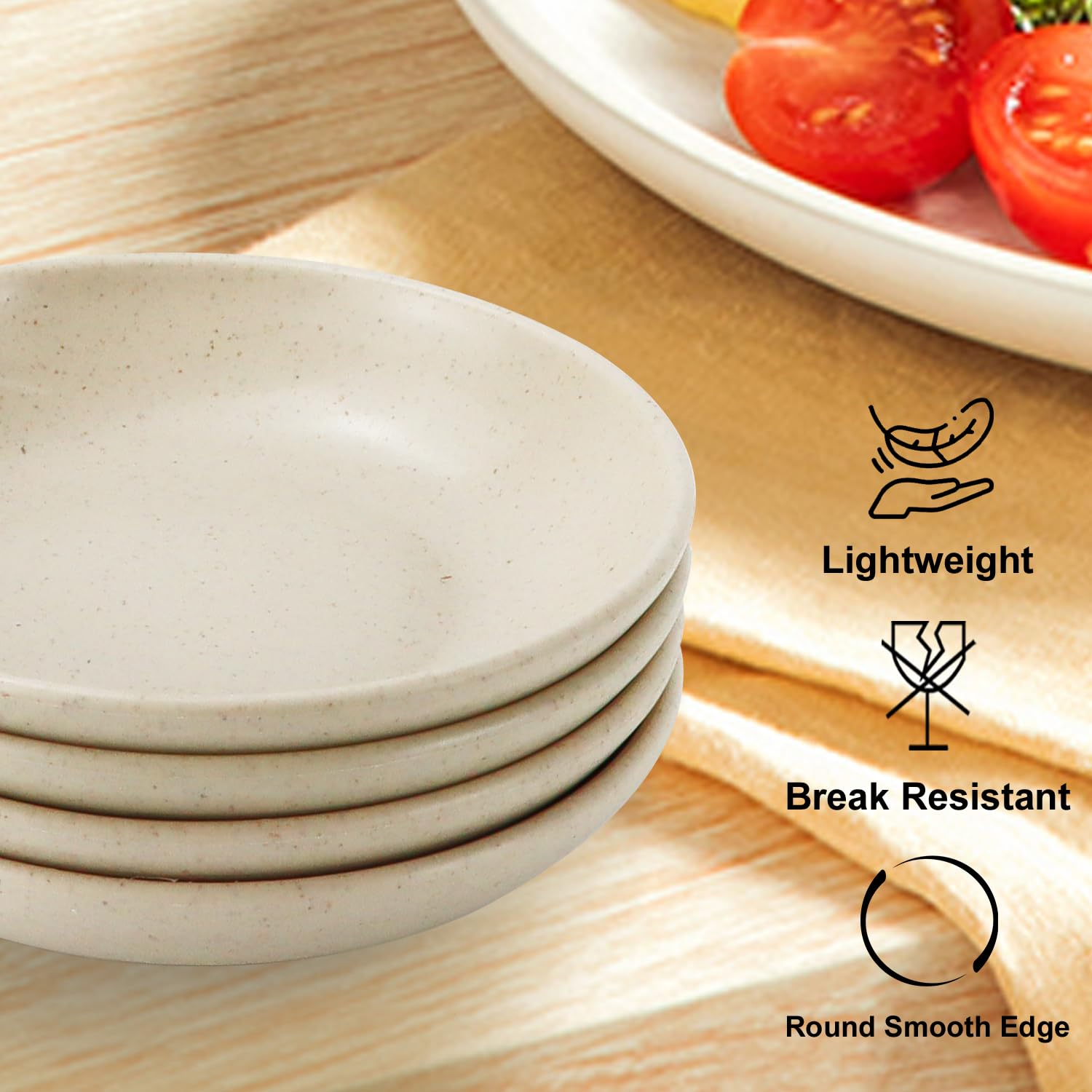 4 Inch Wheat Straw Plates 8 Pieces - Eco-Friendly Unbreakable Dipping Bowls, Small Soy Sauce Dishes & Serving Bowls for Side Dishes, Condiments, Appetizers (Beige) - Perfect for Parties, Picnics, and Everyday Dining