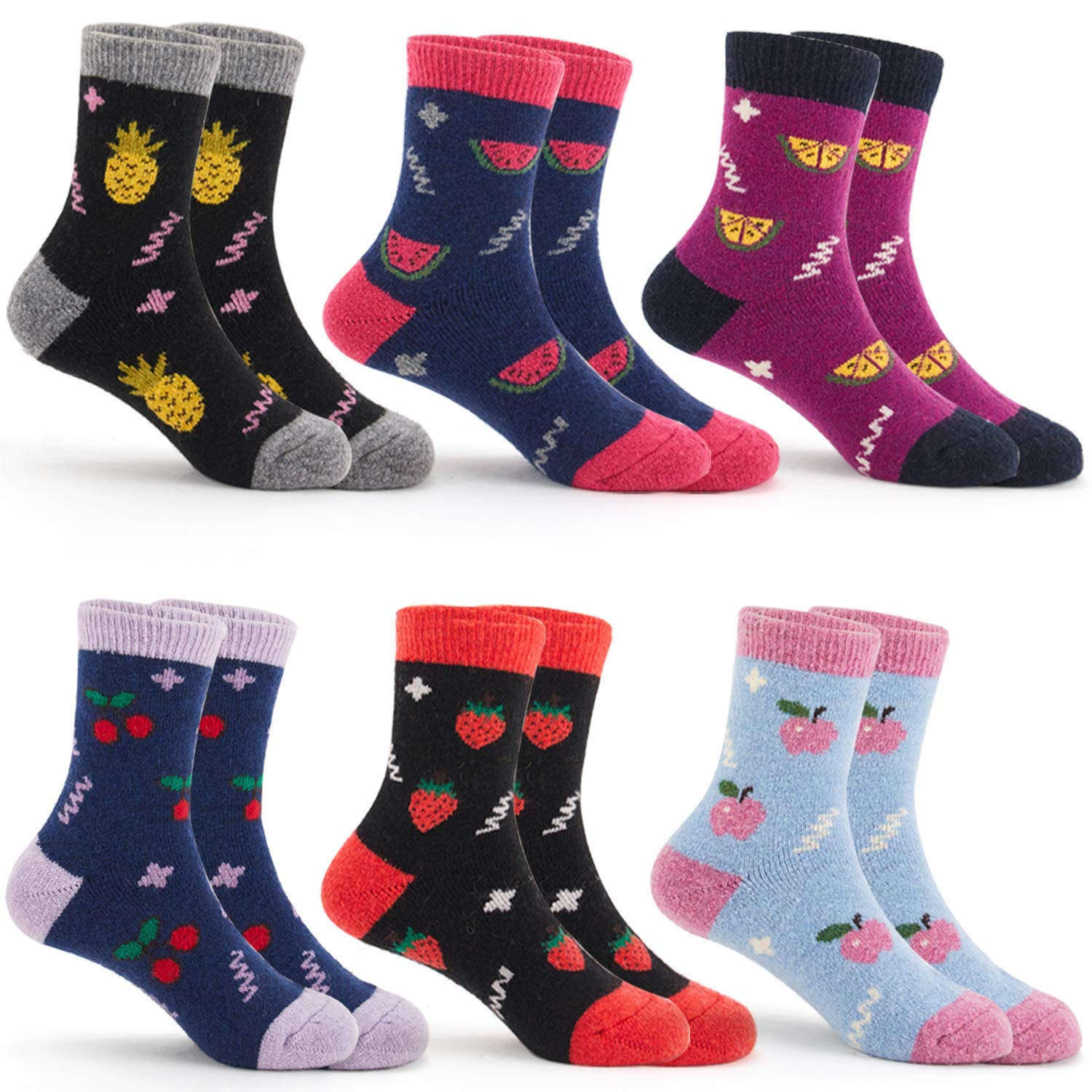 Warm Wool Socks for Boys - 6 Pairs Winter Thermal Crew Socks for Kids Outdoor Play