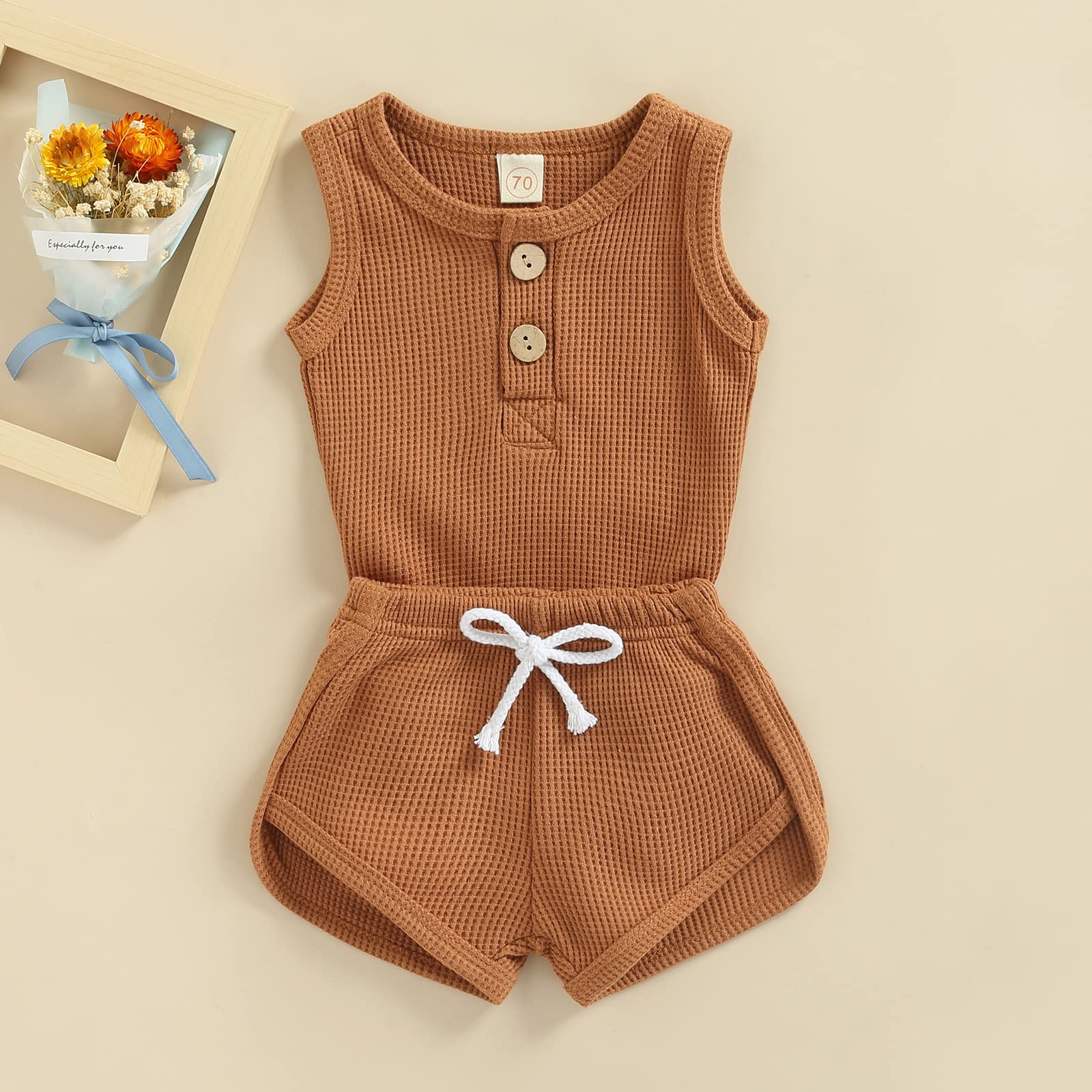 Boho Summer Outfit for Newborn Baby Boys - Waffle Knit Romper & Casual Shorts Set | Perfect for Beach, Photo Shoots & Daily Wear