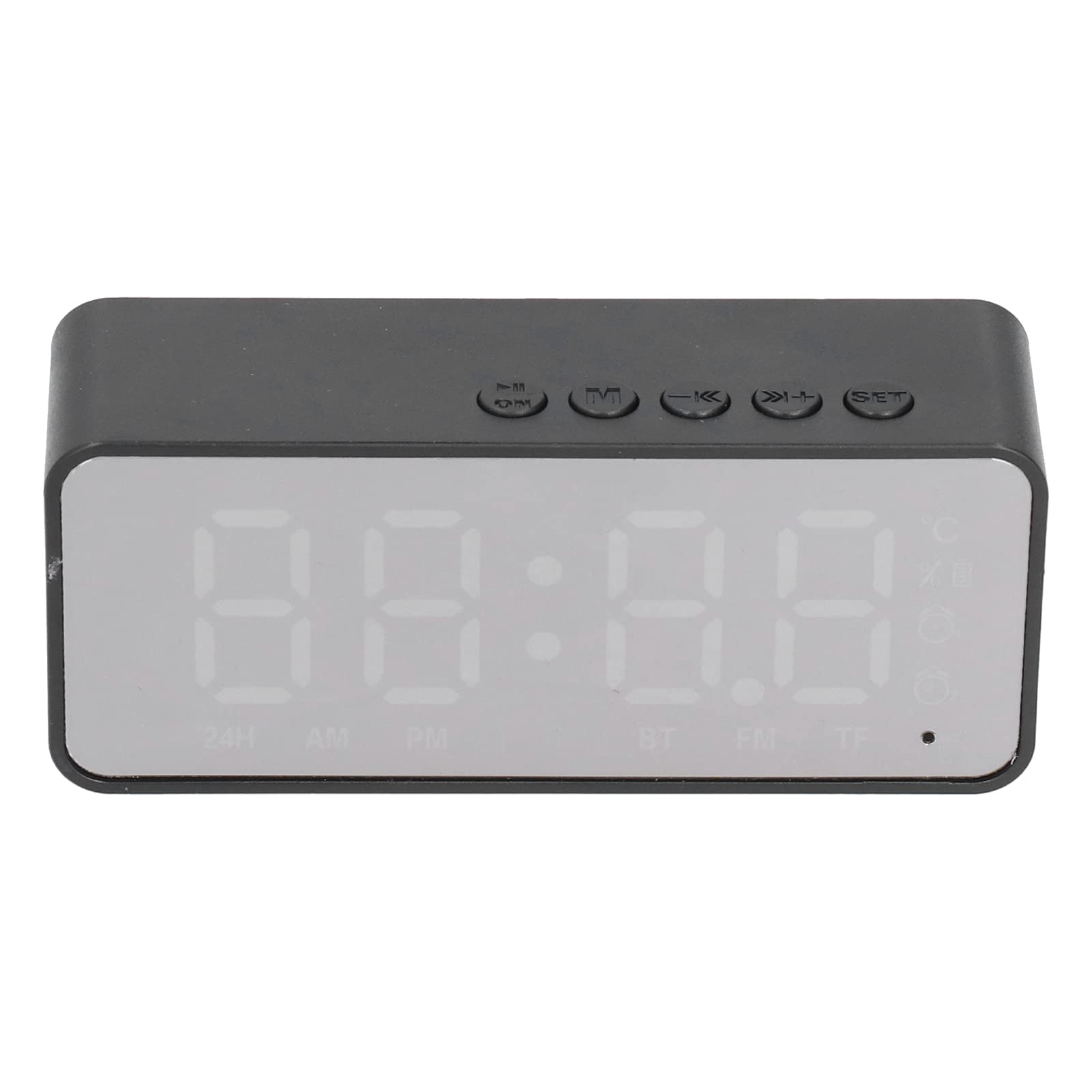 Wireless Bluetooth 5.0 Alarm Clock Radio with LED Mirror Display - FM Radio, Phone Call Support, Bedroom & Office Digital Clock Speaker (Black) | Perfect for Morning Wake-Up, Nightstand Use & Home Office