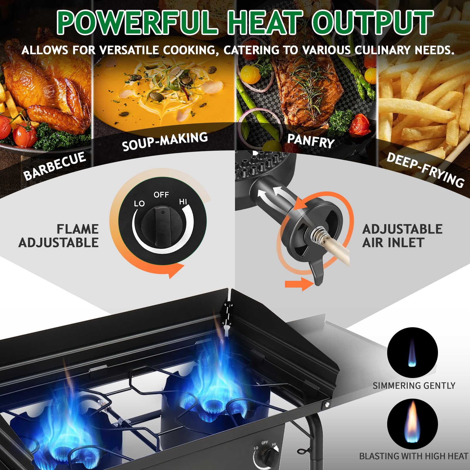 Outvita 3 Burner Propane Gas Stove - 225,000 BTU Outdoor Camping Cooker with Windscreen & Side Shelves - Perfect for Backyard BBQ, Turkey Frying, Baking & Picnics