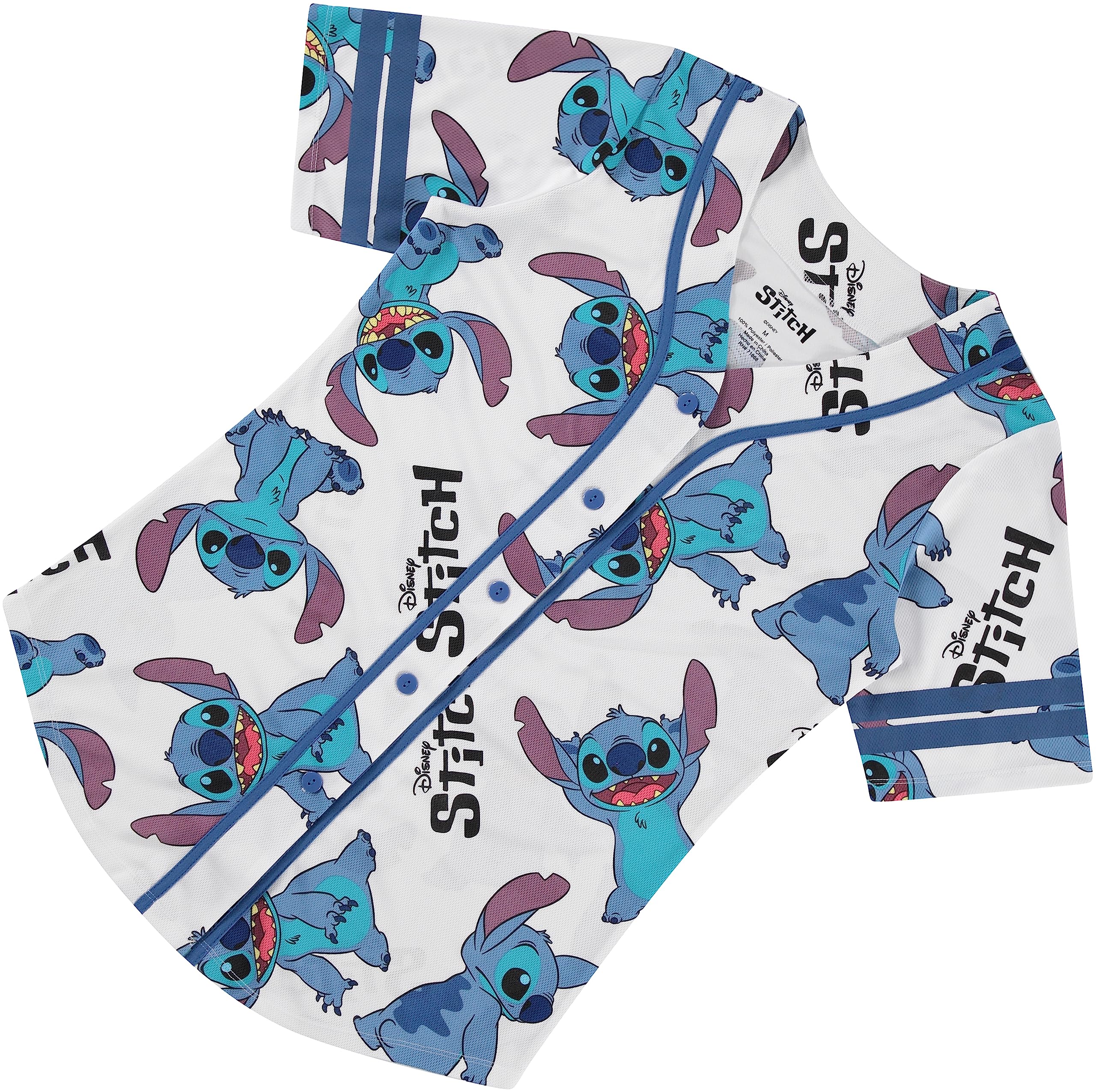 Disney Lilo & Stitch Women's Baseball Jersey - Classic Hawaiian Print Anime Cosplay Shirt for Disney Fans, Halloween Costume & Themed Parties