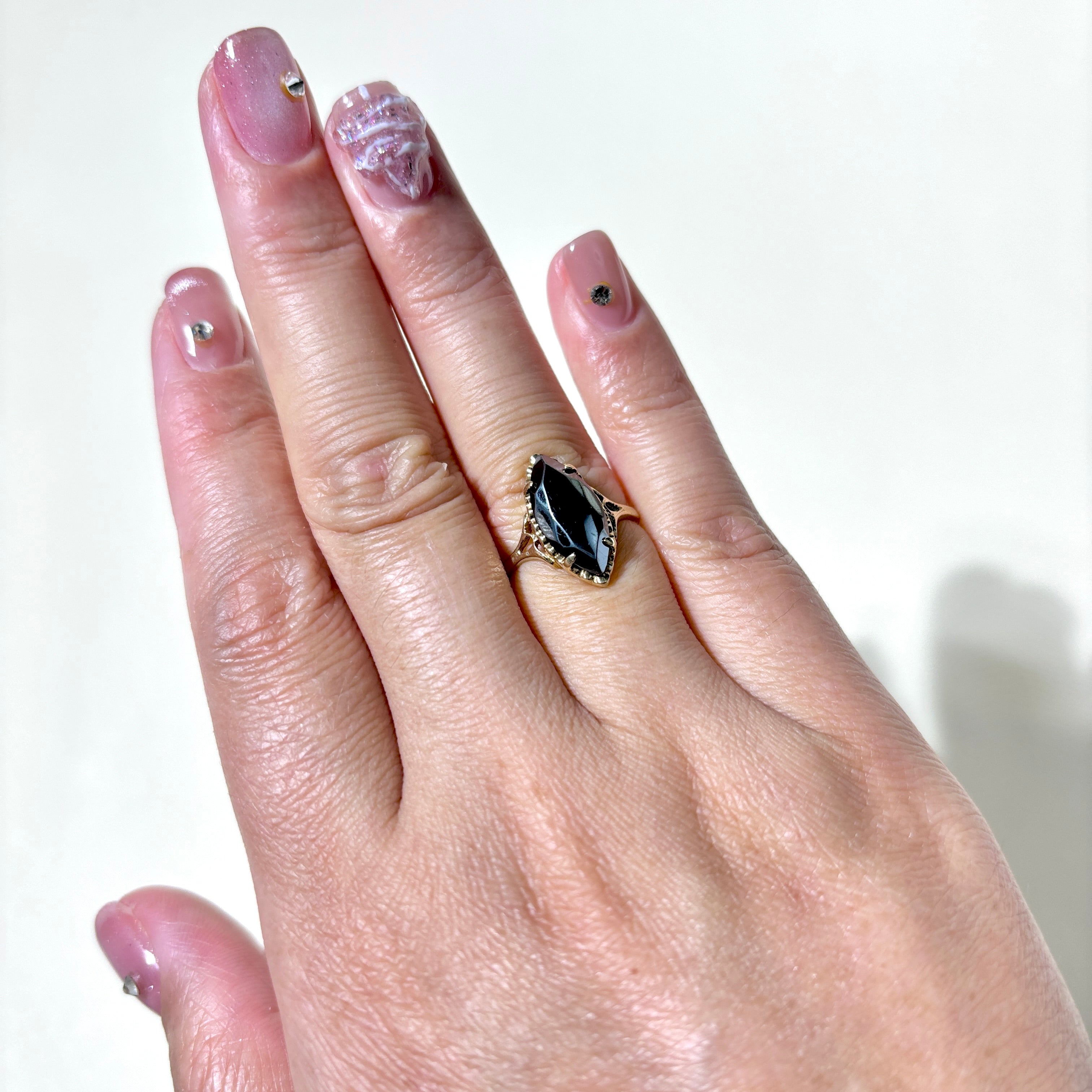 10K Yellow Gold Hematite Ring for Women - 2.59ct Genuine Hematite Stone - Size 5.25 - Elegant Stackable Ring for Everyday Wear, Gift Giving & Special Occasions