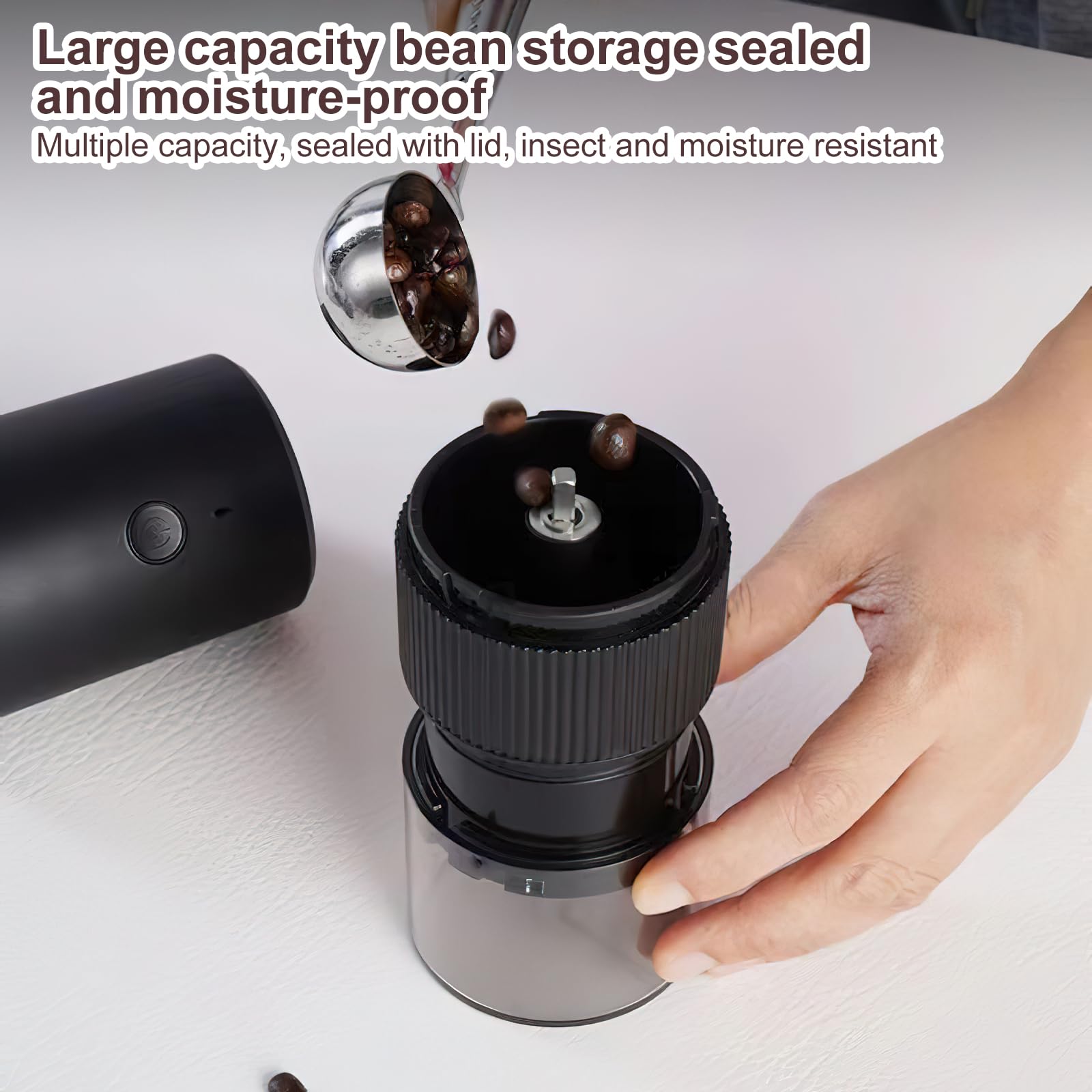 Electric Coffee Grinder with Adjustable Burr - Portable USB Bean Grinder for Espresso, Drip & French Press - Includes Cleaning Brush - Perfect for Home, Office & Travel Use