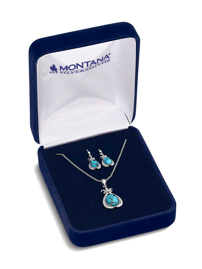 Montana Silversmiths JS6035 Women's Turquoise Revival Jewelry Set - Sterling Silver Necklace, Earrings & Bracelet for Western Fashion & Boho Style
