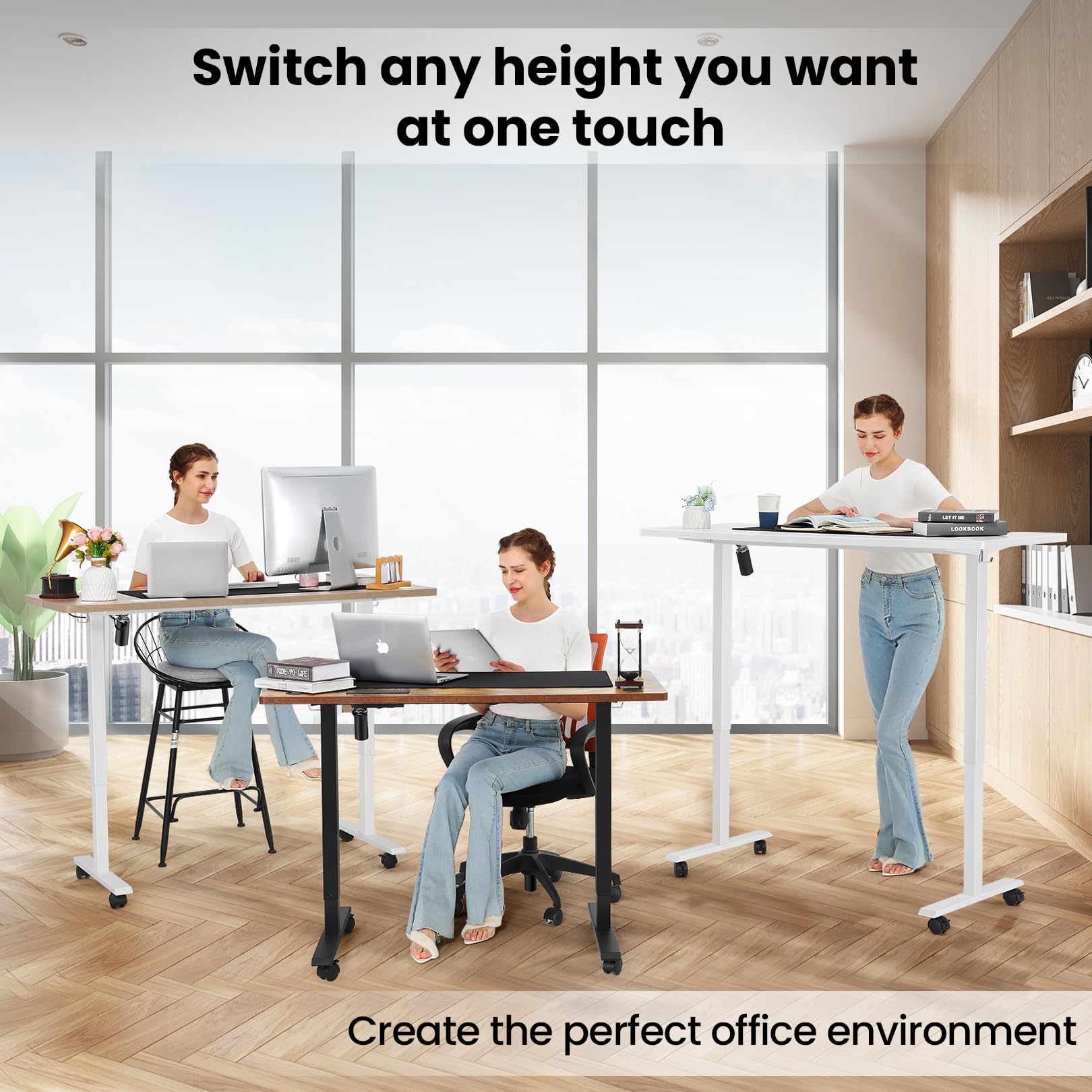 Farexon 55 x 24 Inch Electric Standing Desk with Charging Station - Adjustable Height Computer Desk with USB Ports, Power Outlets & Mouse Pad - 27