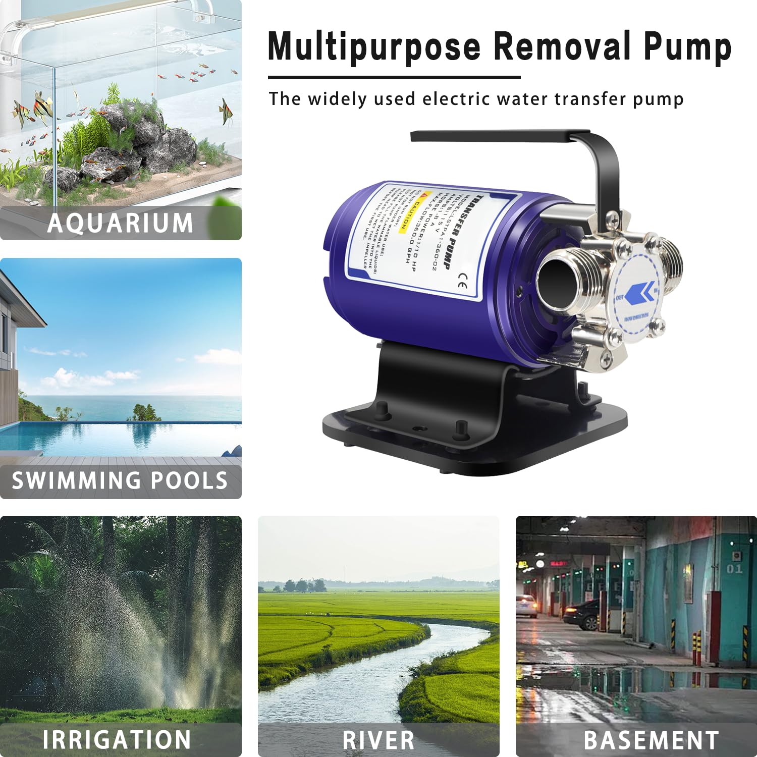 Electric Water Transfer Pump with Suction Hose Kit - 1/10HP 330GPH Portable Self-Priming Utility Pump for Basement, Garden, Rain Barrel, Sump, Pond & Pool Draining - Ideal for Yard, Aquariums & Clogged Sinks - Perfect for Flood Prevention, Irrigation & Water Feature Maintenance