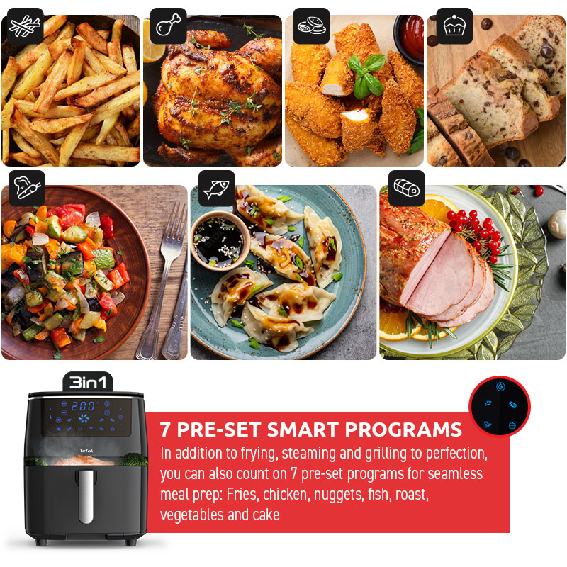 Tefal FW2018 XXL 3-in-1 Air Fryer with Grill & Steam Functions - Healthy Oil-Free Cooking for Family Meals, Parties & Quick Weeknight Dinners