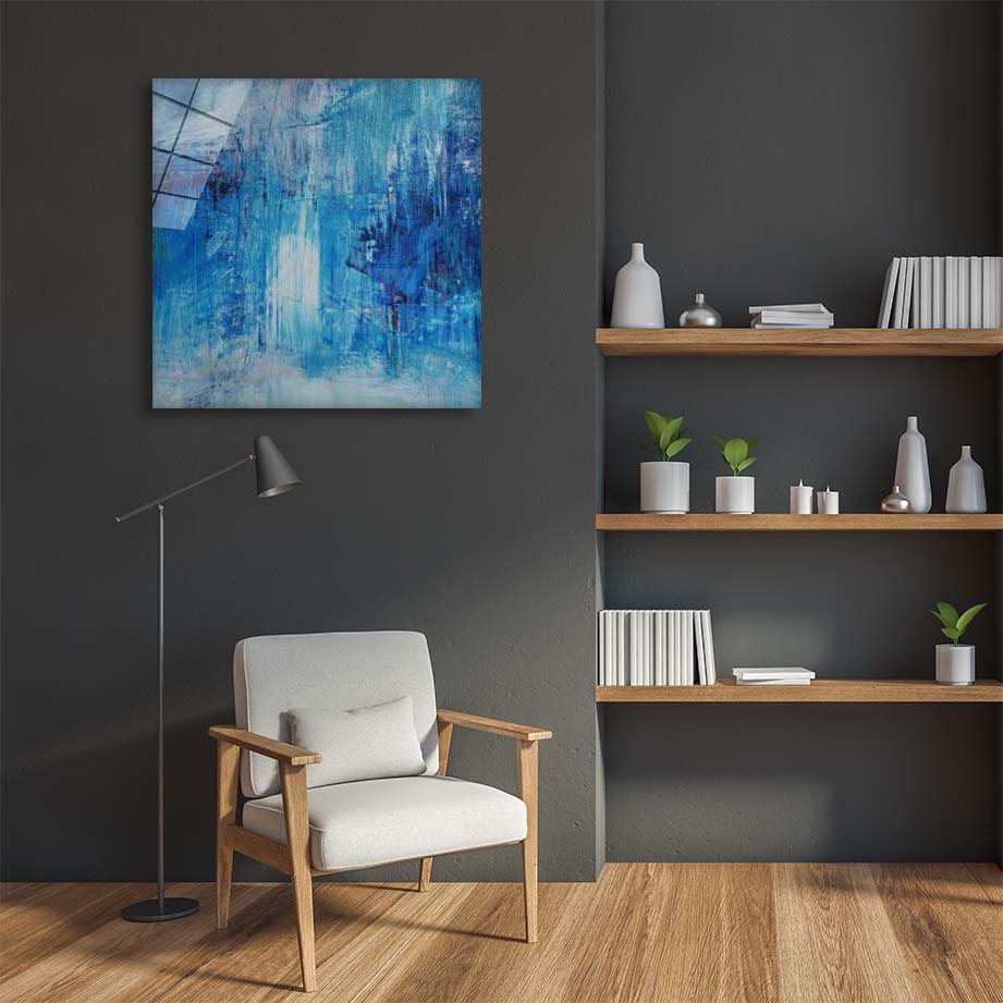 Blue Abstract Square Wall Art - Modern Canvas Painting for Home & Office Decor - Perfect for Living Room, Bedroom, or Workspace