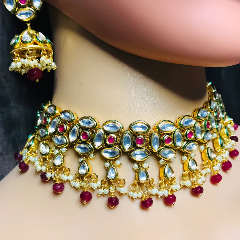 Royal Kundan Choker Necklace Set with Matching Earrings - 24K Gold Plated Designer Jewelry (D757) for Weddings, Parties & Special Occasions