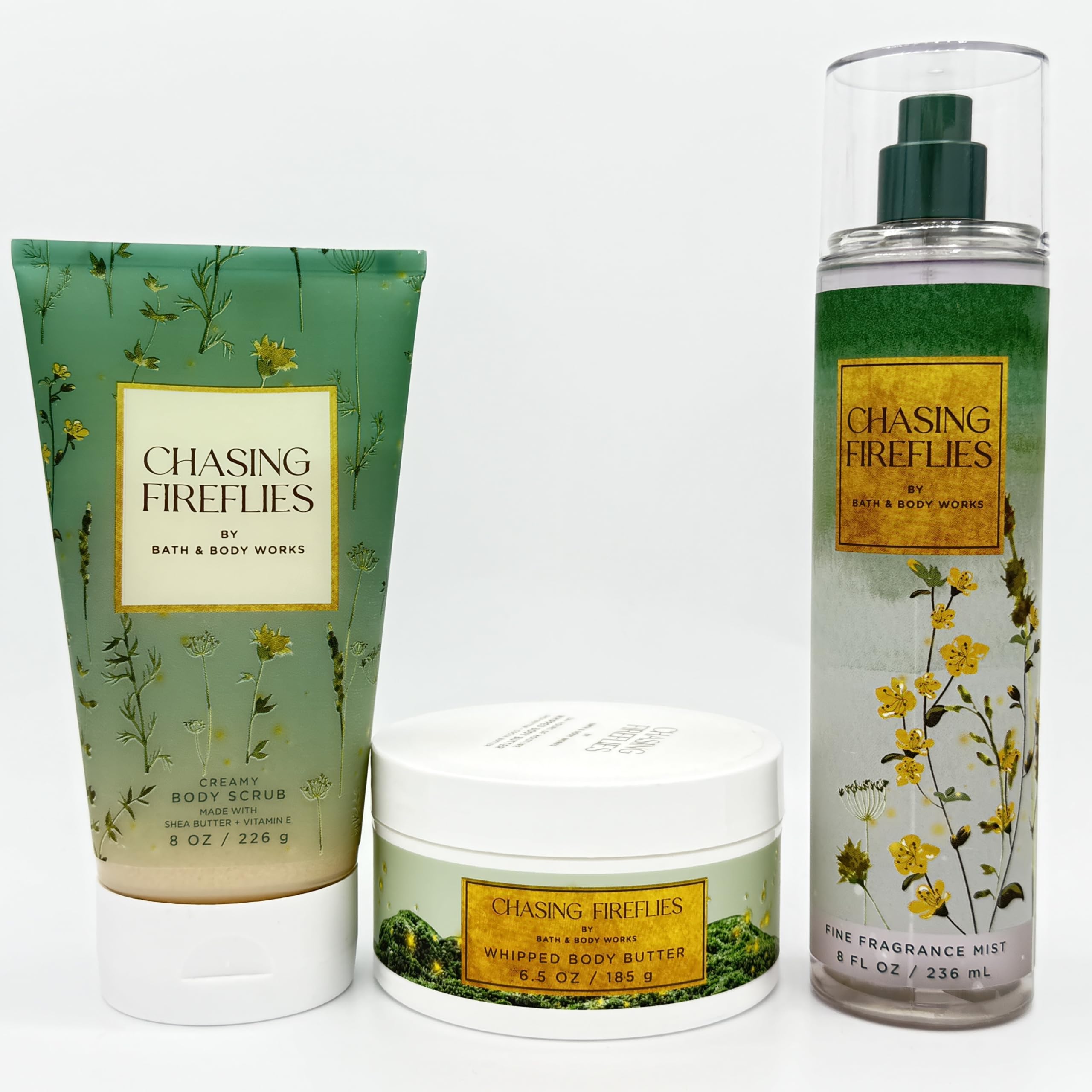 Chasing Fireflies Bath & Body 3-Piece Gift Set - Exfoliating Body Scrub, Hydrating Whipped Body Butter & Refreshing Fragrance Mist | Perfect for Spa Day, Self Care & Birthday Gifts