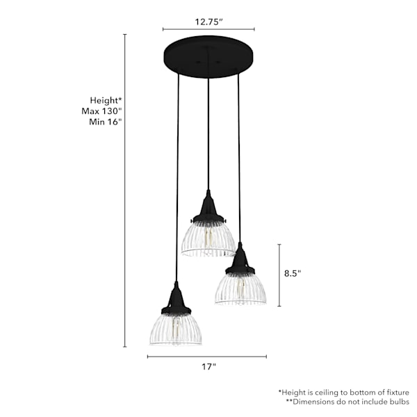 Hunter Cypress Grove 3-Light Round Chandelier in Natural Iron - Elegant Rustic Ceiling Light Fixture for Dining Room, Bedroom & Farmhouse Decor