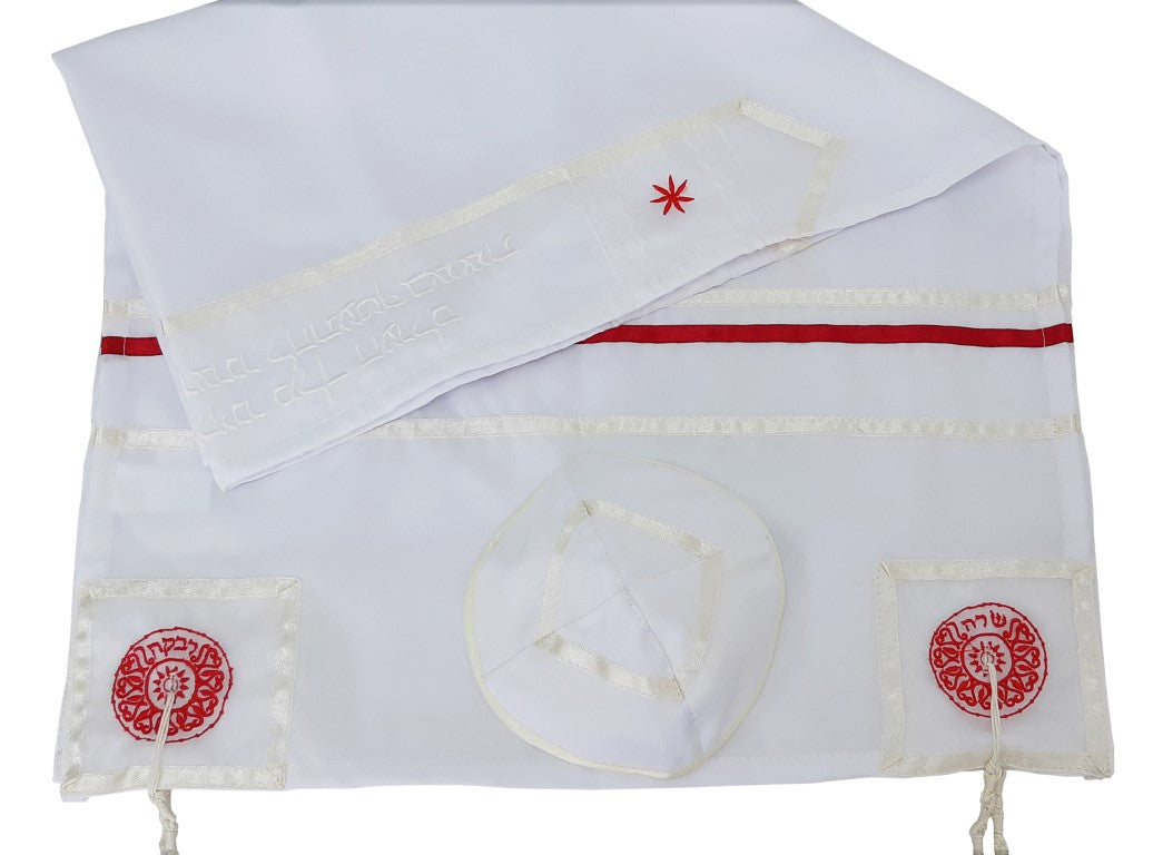 Red Four Mothers Tallit for Women – Elegant Bat Mitzvah Prayer Shawl | Perfect for Synagogue, Jewish Ceremonies & Special Occasions