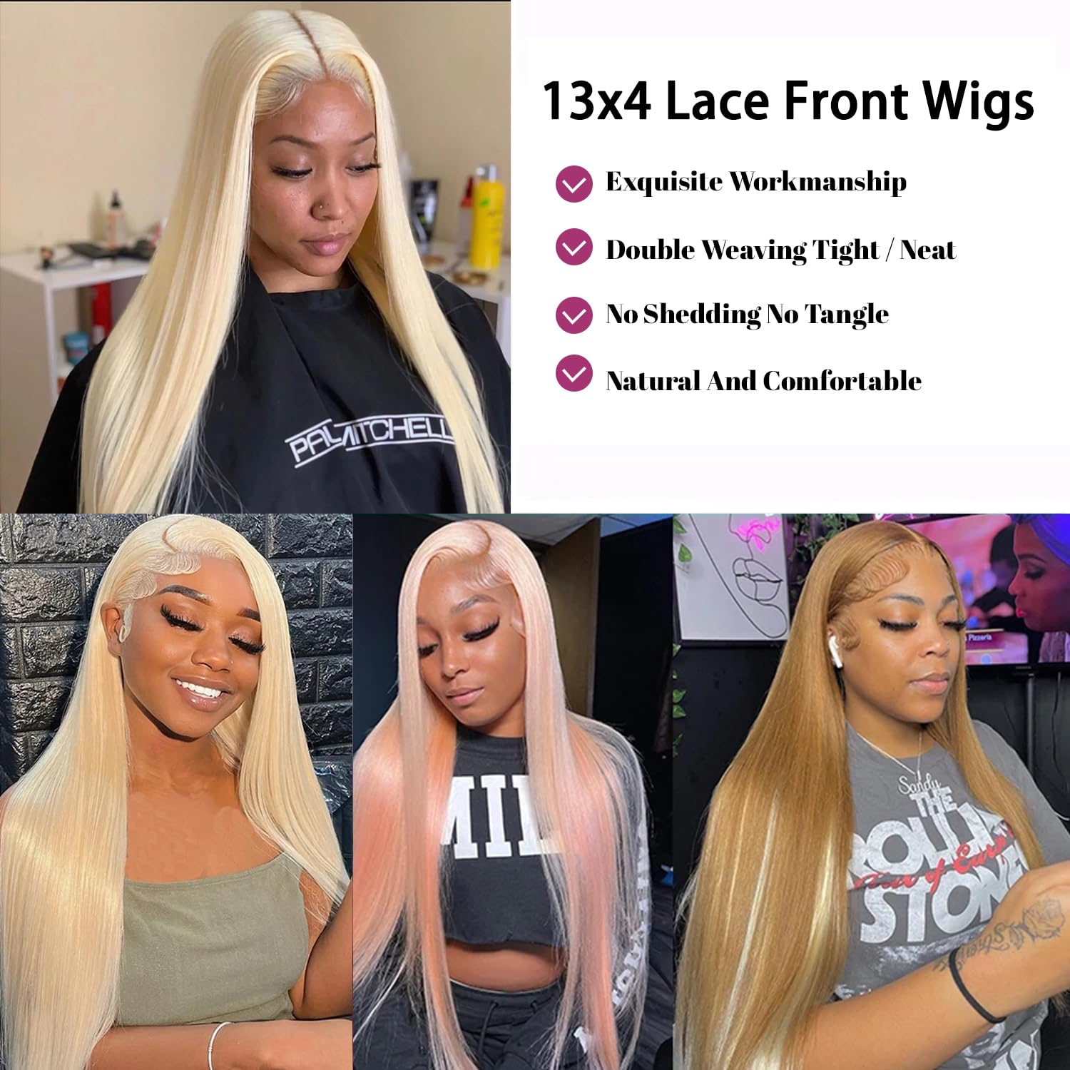 Besteffie 613 Blonde Lace Front Wigs Human Hair 32 Inch - 13x4 Straight Blonde Wigs with Pre Plucked Hairline & Glueless Design - 180% Density Brazilian Virgin Hair for Daily Wear, Cosplay, and Special Occasions