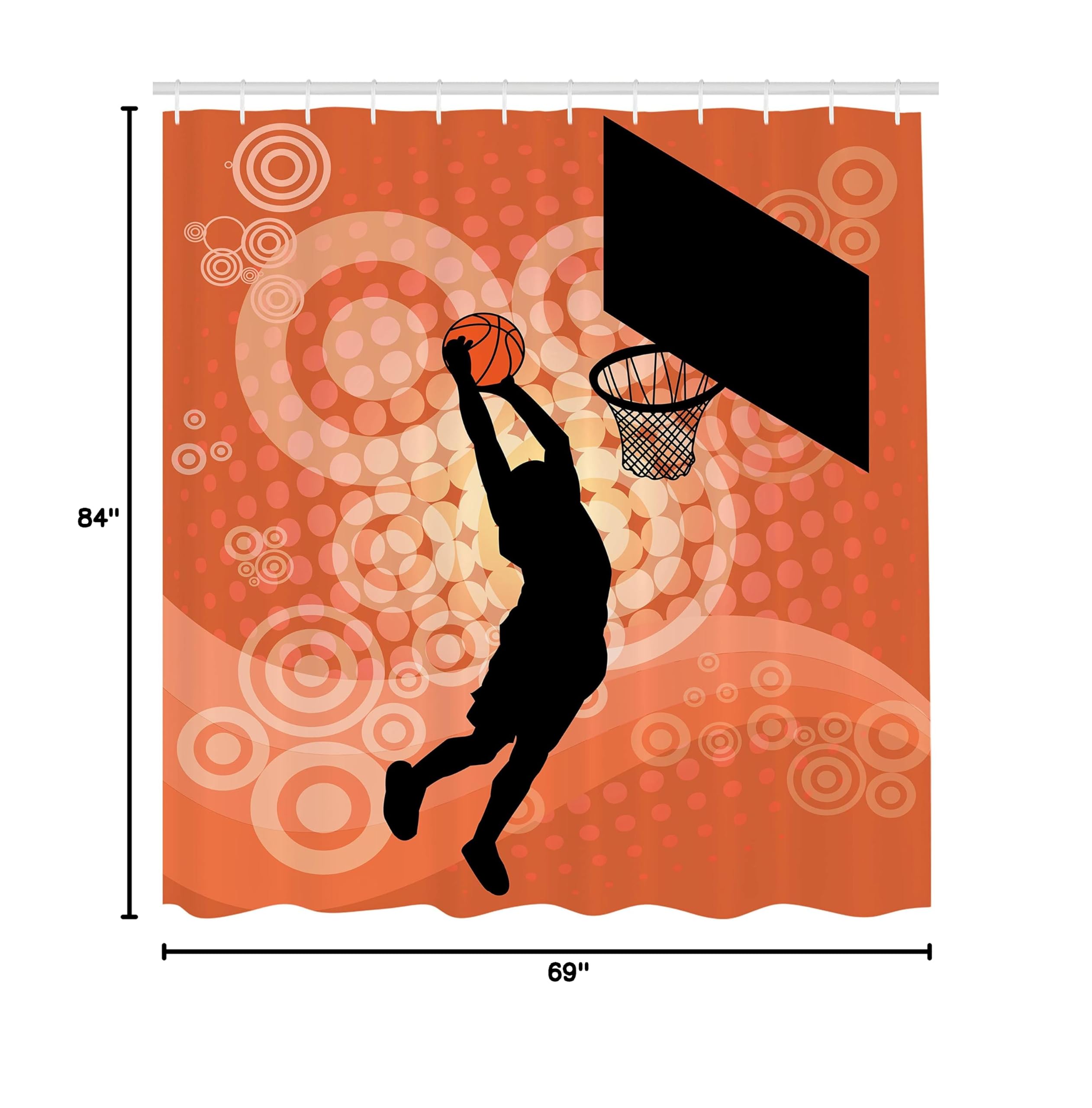 Ambesonne Basketball Shower Curtain - Basketball Player Silhouette Design for Sports Fans, 69x84 Inch Bathroom Decor with Hooks, Pale Orange & Black Fabric - Perfect for Game Room or Sports Themed Bathroom
