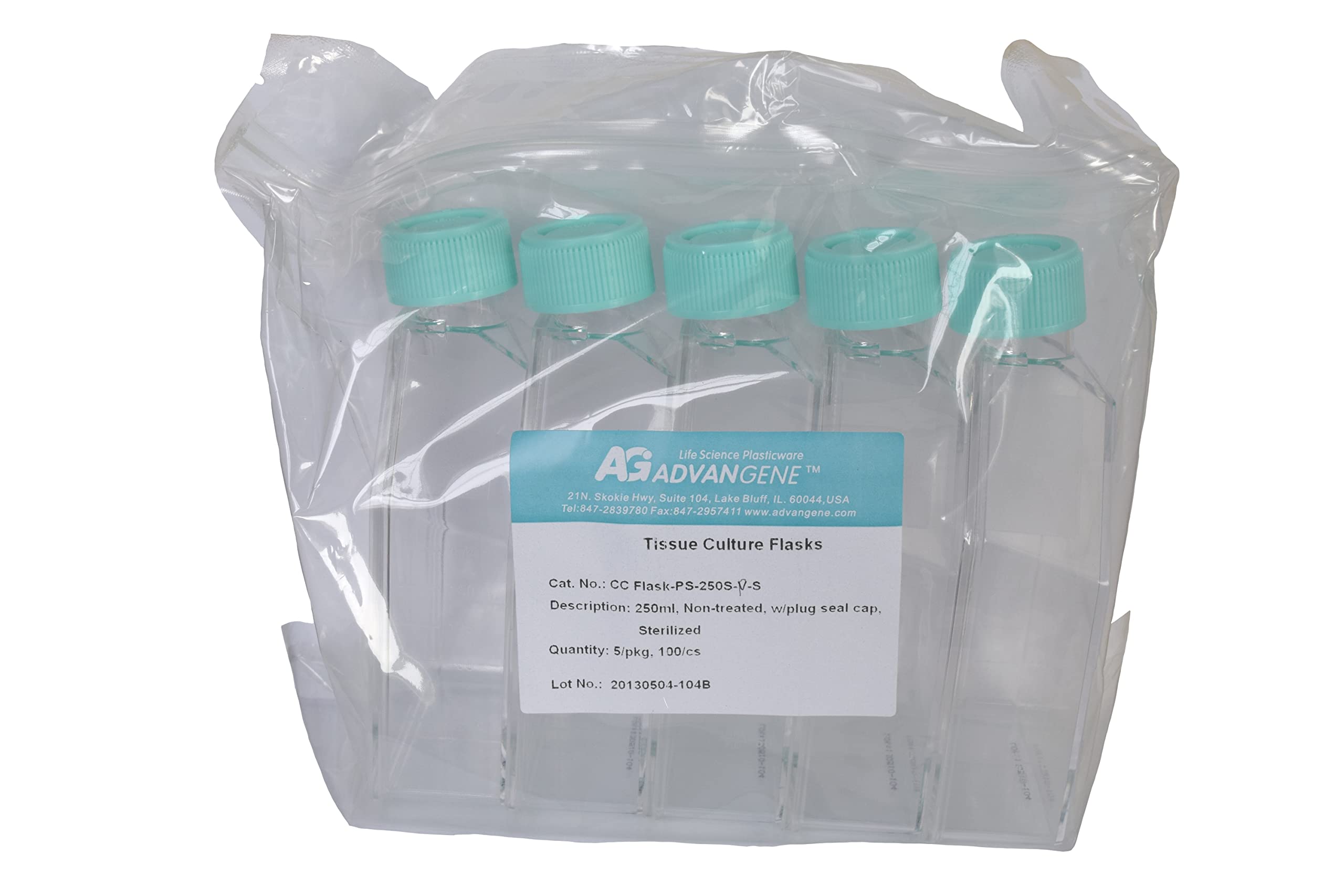 25-Pack 250ml Polystyrene Treated Culture Flasks (5 Boxes of 5) - Ideal for Cell Culture, Microbiology Lab & Tissue Growth Experiments