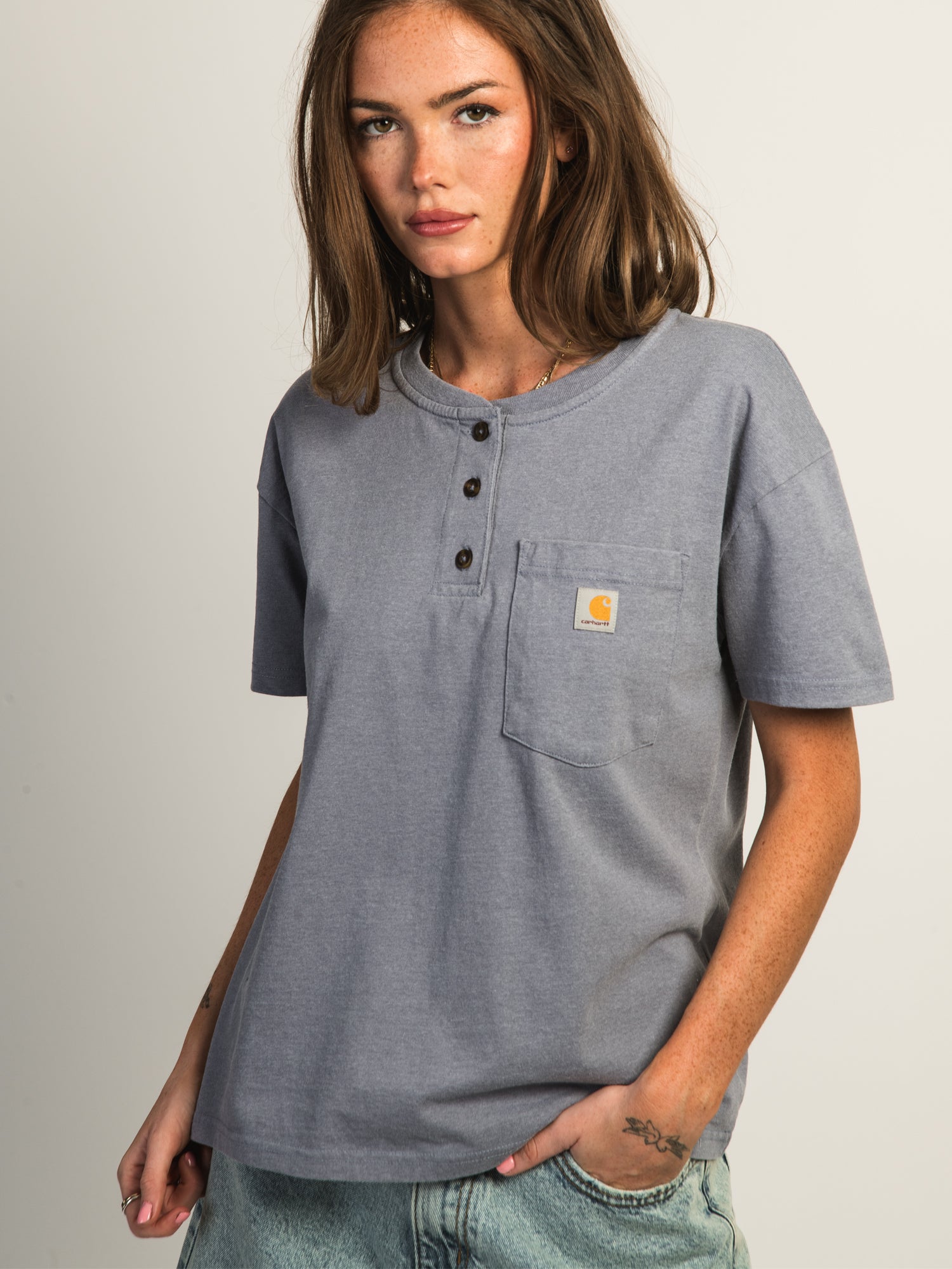 Carhartt Henley T-Shirt for Men - Wisteria Purple Short Sleeve Casual Shirt - Perfect for Work, Outdoor Activities & Everyday Wear