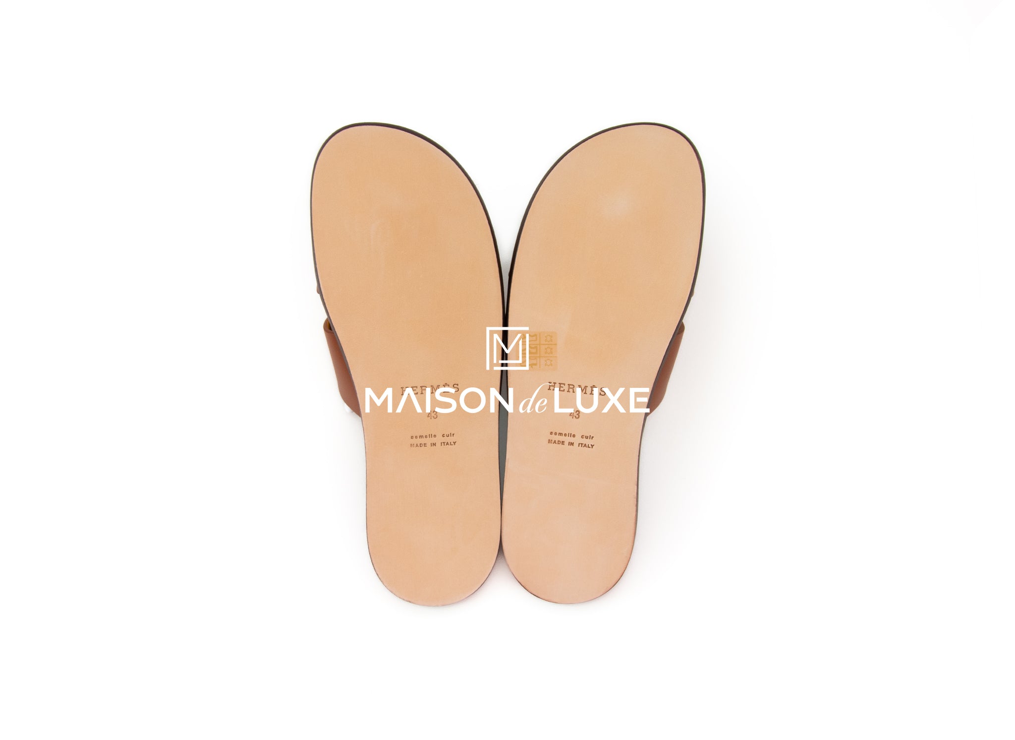 Hermes Men's Gold Izmir Sandal Size 43 - Luxury Leather Slides for Summer, Beach & Casual Wear
