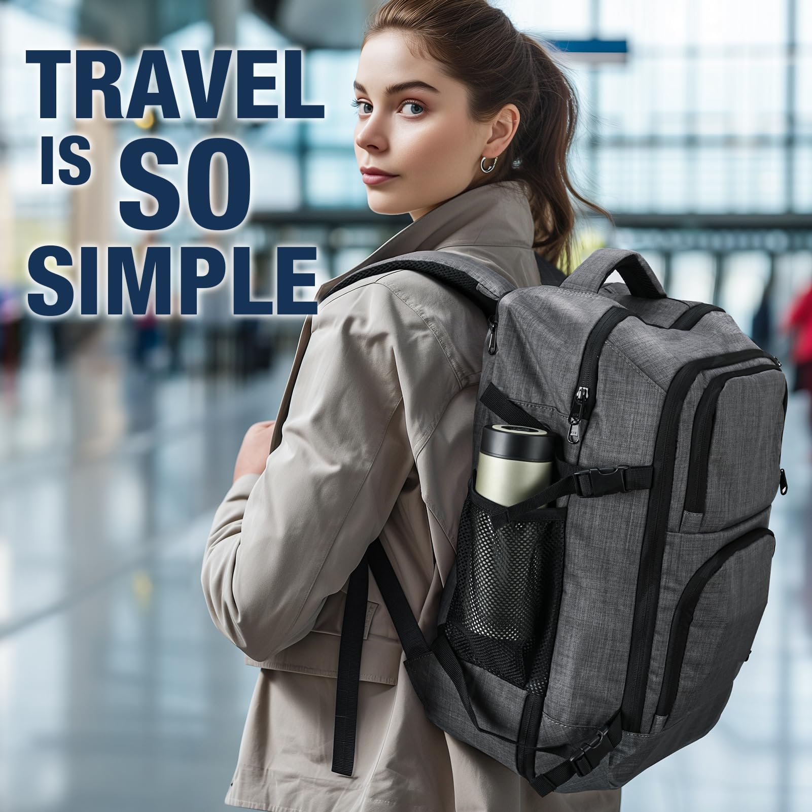 40L Travel Backpack Carry On Approved for Flights - Waterproof Laptop Backpack Fits 17 Inch Computer, Lightweight Suitcase Alternative for Business Trips & Weekend Getaways - Perfect as Personal Item Bag (Dark Grey)