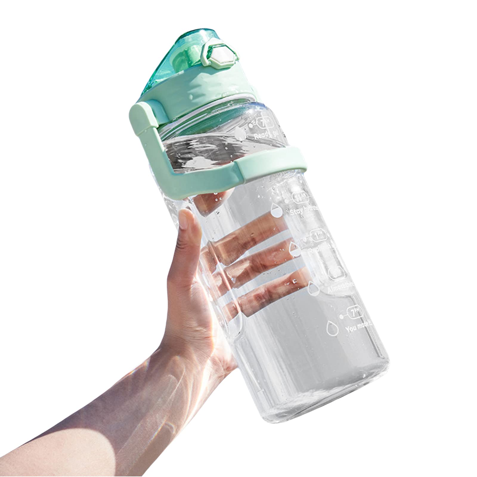 61oz Large Capacity Sports Water Bottle with Time Marker & Straw - BPA Free, Transparent, 29.3cm x 10cm (Green) - Perfect for Gym, Hiking, Outdoor Activities & Daily Hydration Tracking