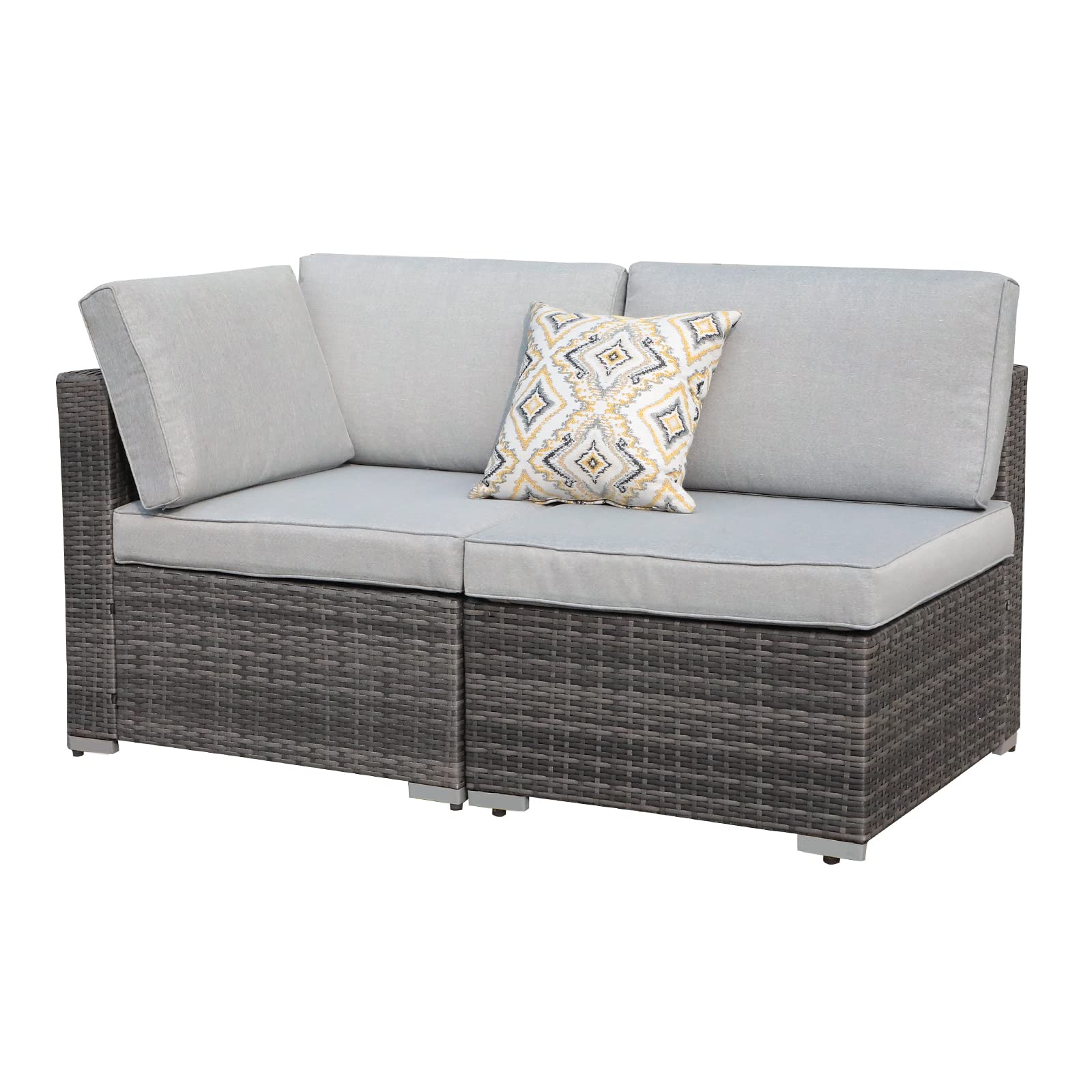 2-Piece Patio Furniture Set with Light Grey Cushions - All-Weather PE Wicker Outdoor Sectional Sofa & Loveseat for Porch, Balcony, Garden, Pool - Durable Grey Rattan Conversation Set for Relaxing & Entertaining Outdoors