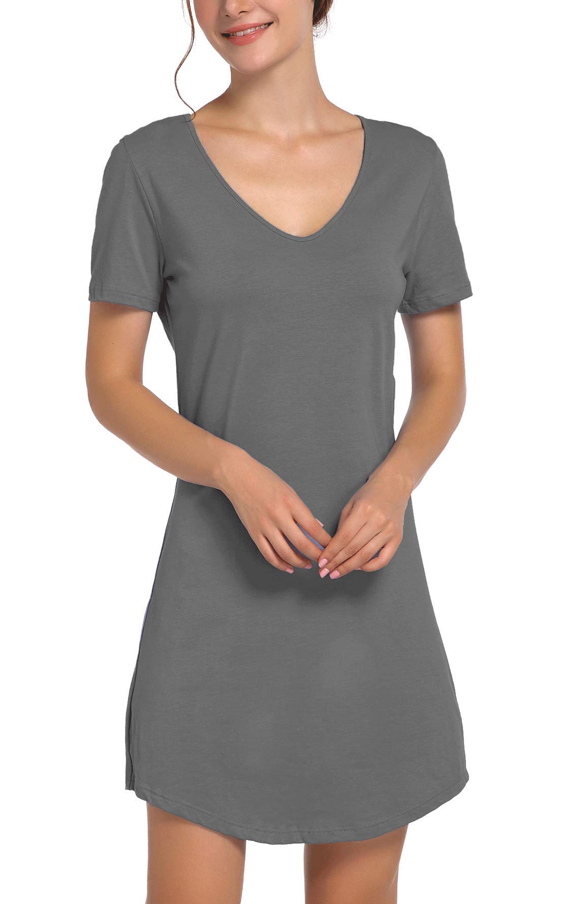 Soft Cotton Sleep Shirts for Women - Loose Fit V-Neck Nightgowns & Comfortable Sleepwear | Perfect for Relaxing at Home, Lounging & Bedtime
