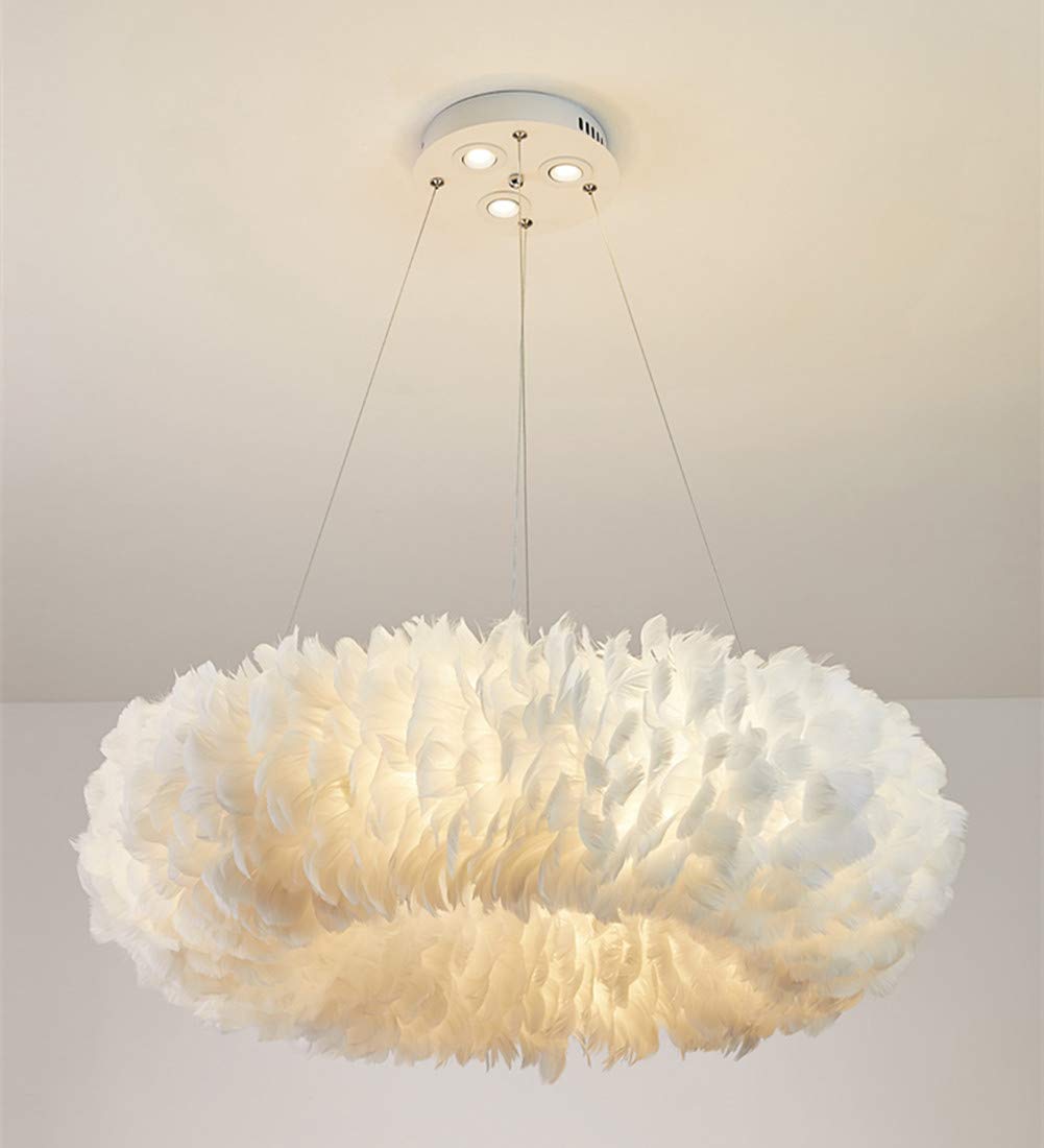 Modern White Feather Pendant Light - 8-Light Donut Shaped Chandelier (19.5