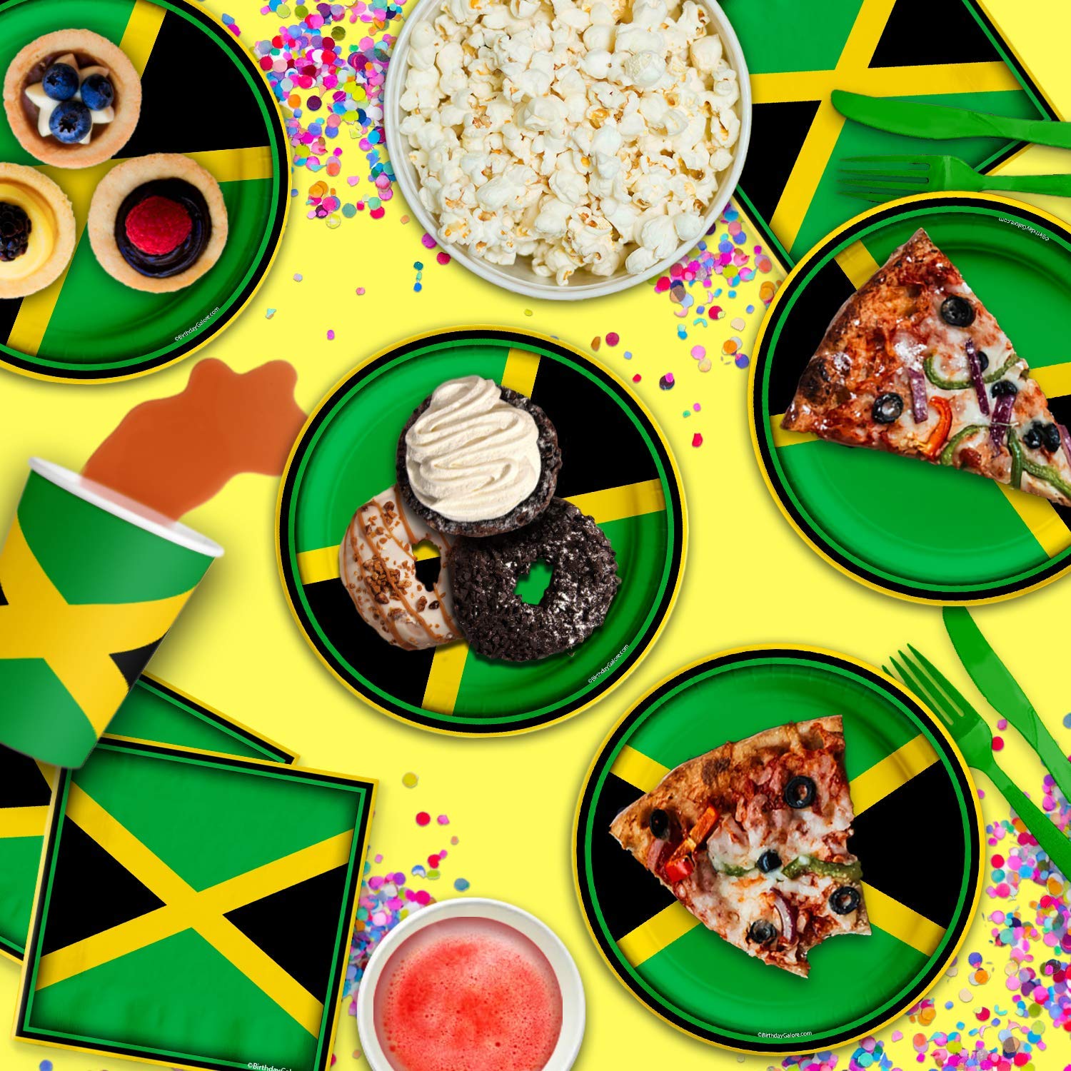 Jamaican Flag Themed Party Supplies Set - 16-Piece Tableware Kit with Plates, Napkins & Cups for Jamaica Birthday Celebrations & Caribbean Events