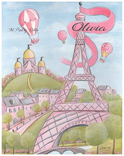 Pink Paris Eiffel Tower Wall Art Print - Personalized Paris Décor Gift for Women - 8x10 Unframed Card Stock Poster - Perfect for Bedroom, Office & French-Themed Party Decorations