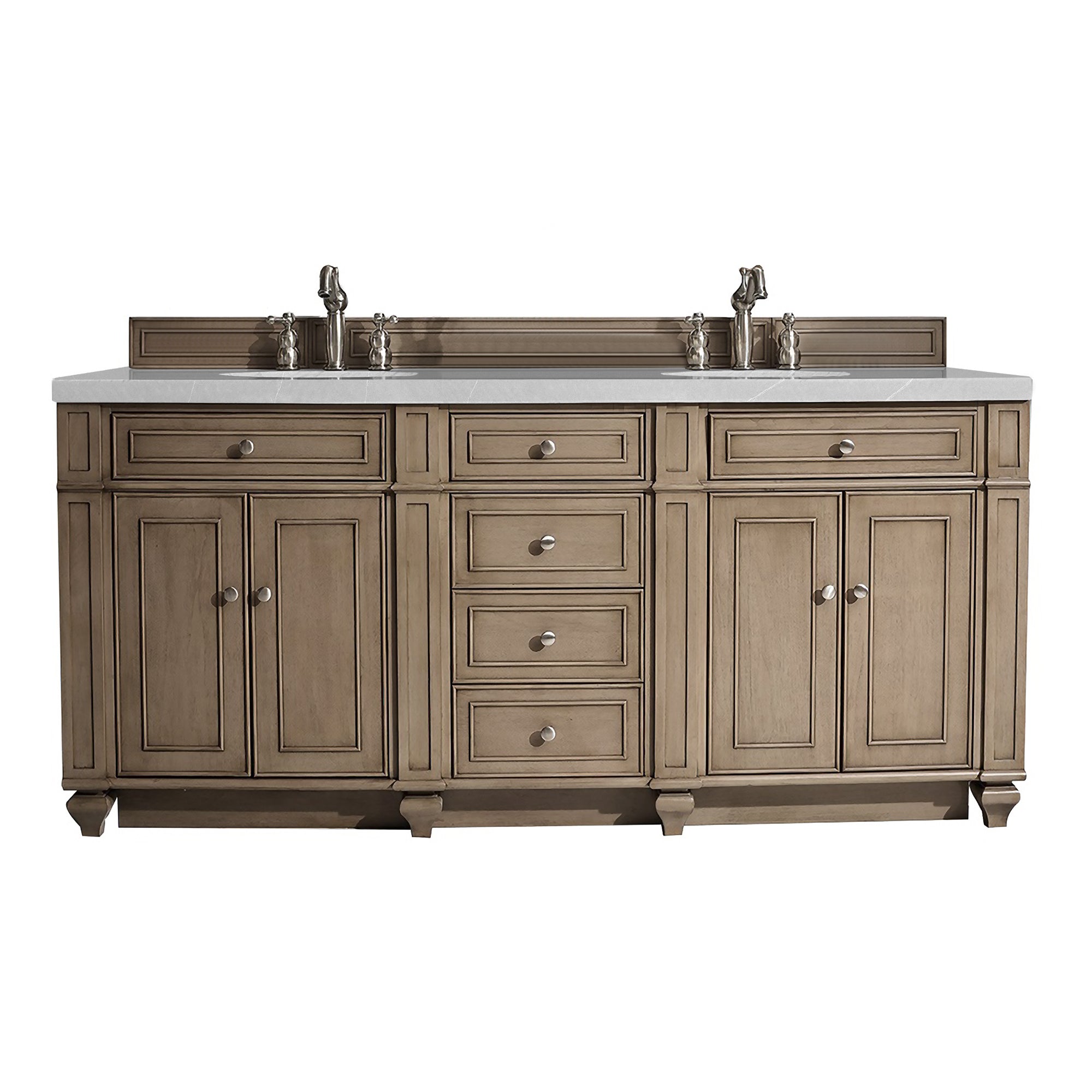 Bristol 72 Inch Double Bathroom Vanity with Whitewashed Walnut Finish and 3CM Eternal Serena Quartz Countertop - Perfect for Master Bathroom Renovation & Modern Home Decor
