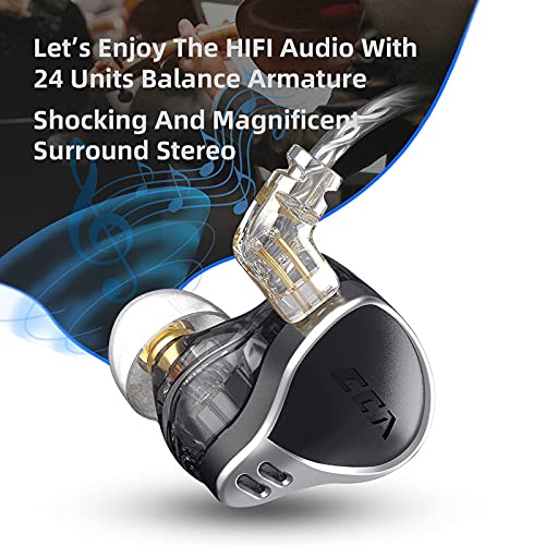 CCA CA24 12BA HiFi In-Ear Monitors - Zinc Alloy & Resin Housing Wired Earphones for Musicians & Audiophiles (Black, No Mic) | Professional Studio Monitoring & Live Performance Headphones