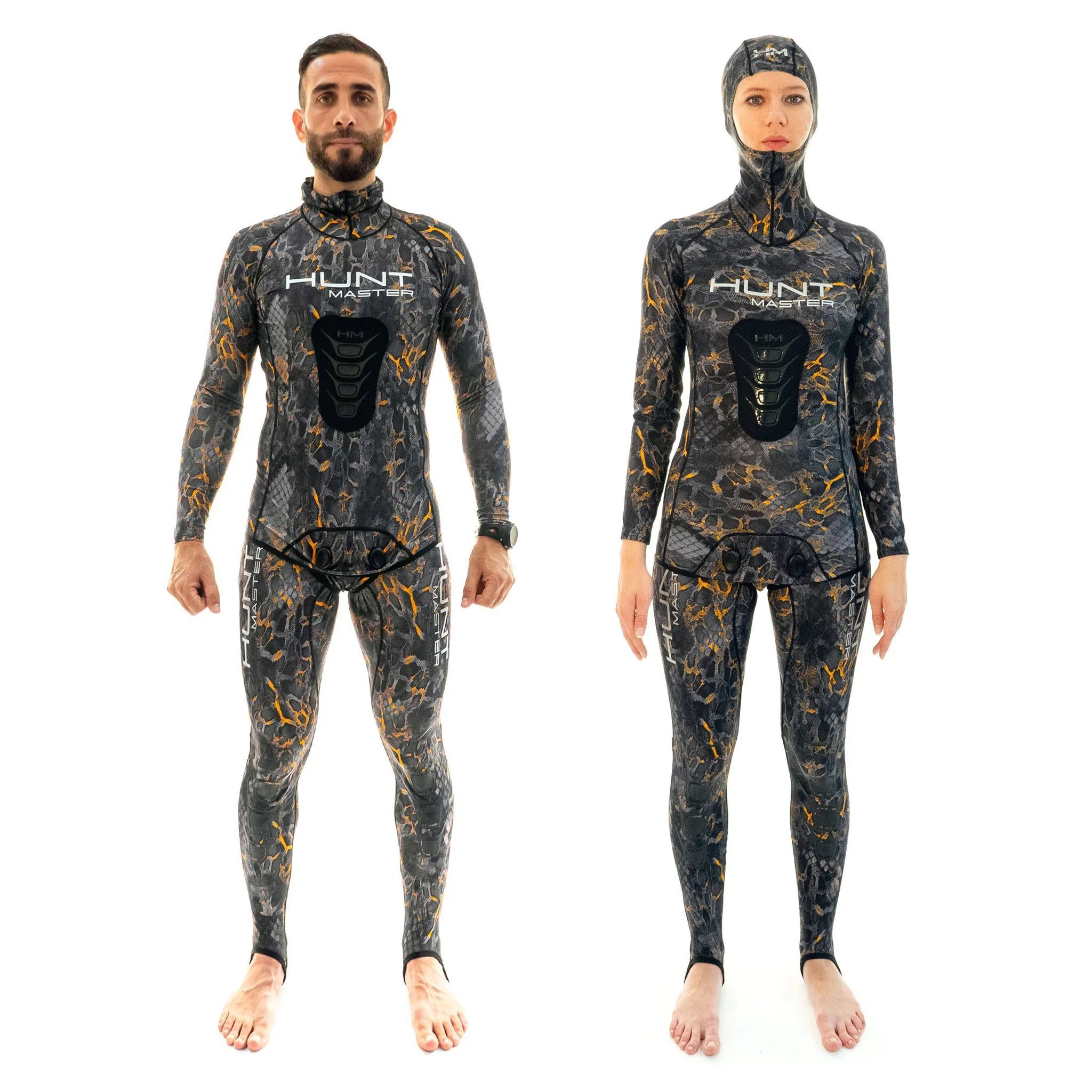 Hunt Master Camo Unisex Hooded Spearfishing Rashguard Top & Long John Pants Set with Chest Pad - UV Protection & Quick Dry for Scuba Diving, Freediving, and Water Sports
