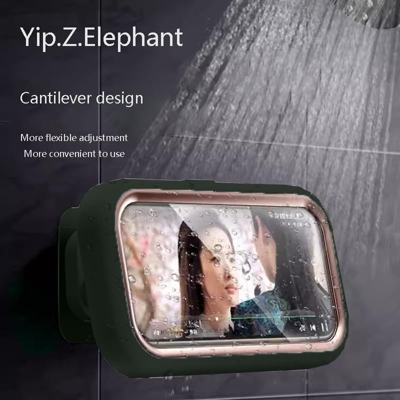 Waterproof Shower Phone Holder - 360° Adjustable Bathroom Wall Mount Stand with Anti-Fog Case, Fits Phones Under 7 Inches (Golden Green) - Perfect for Watching Videos, Listening to Music & Hands-Free Calling in Shower or Bath