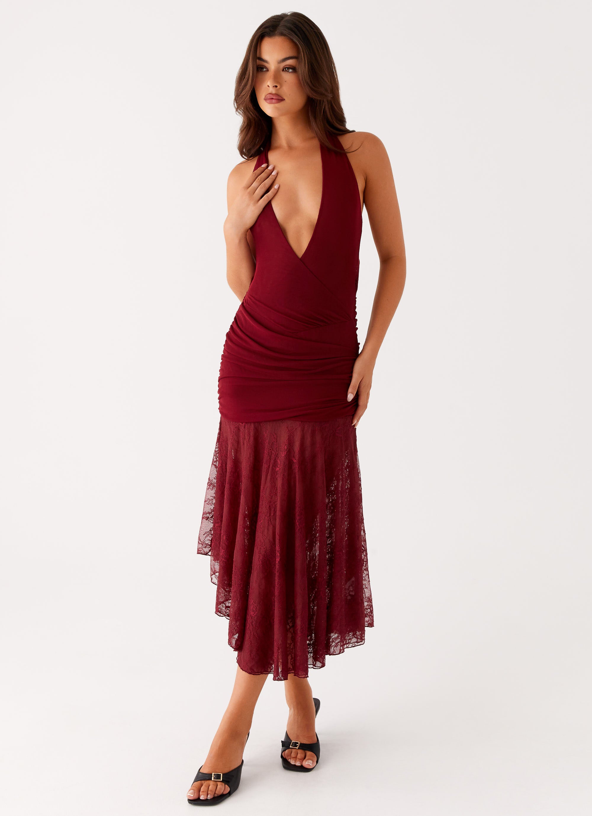 Stylish Burnout Midi Dress in Elegant Maroon - Perfect for Casual Outings, Date Nights & Summer Parties