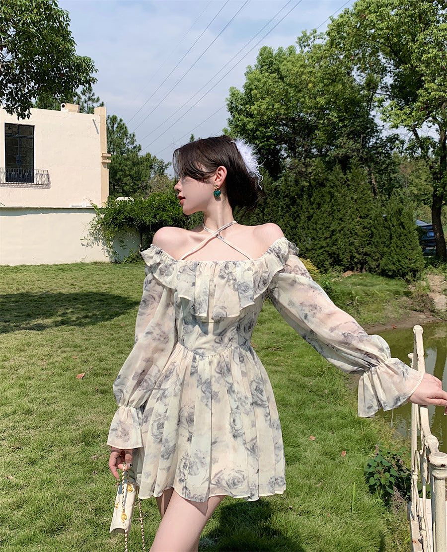 Floral Print Halter Neck Fairy Dress - Elegant Summer Holiday Skirt for Women | Perfect for Beach Vacations, Garden Parties & Boho Weddings