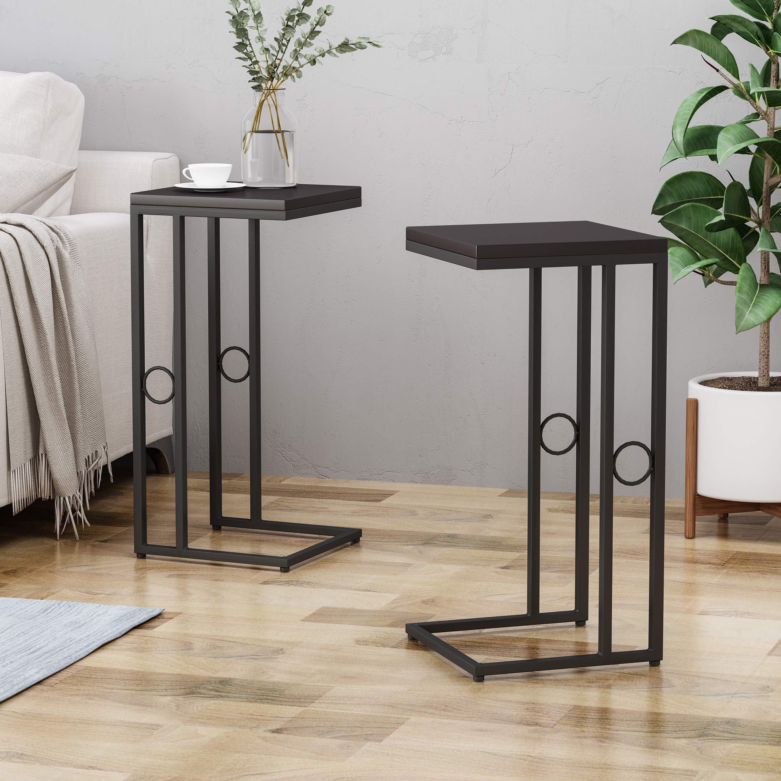 Christopher Knight Home Agnes Modern C-Shaped Side Table Set of 2 - Black End Tables for Living Room, Bedroom & Office Decor