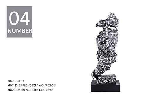 Creative Abstract The Thinker Statue - Modern Face & Hand Sculpture Desk Decor for Office & Home (Silver Finish) | Perfect for Bookshelf Display, Meditation Space & Intellectual Gift Idea