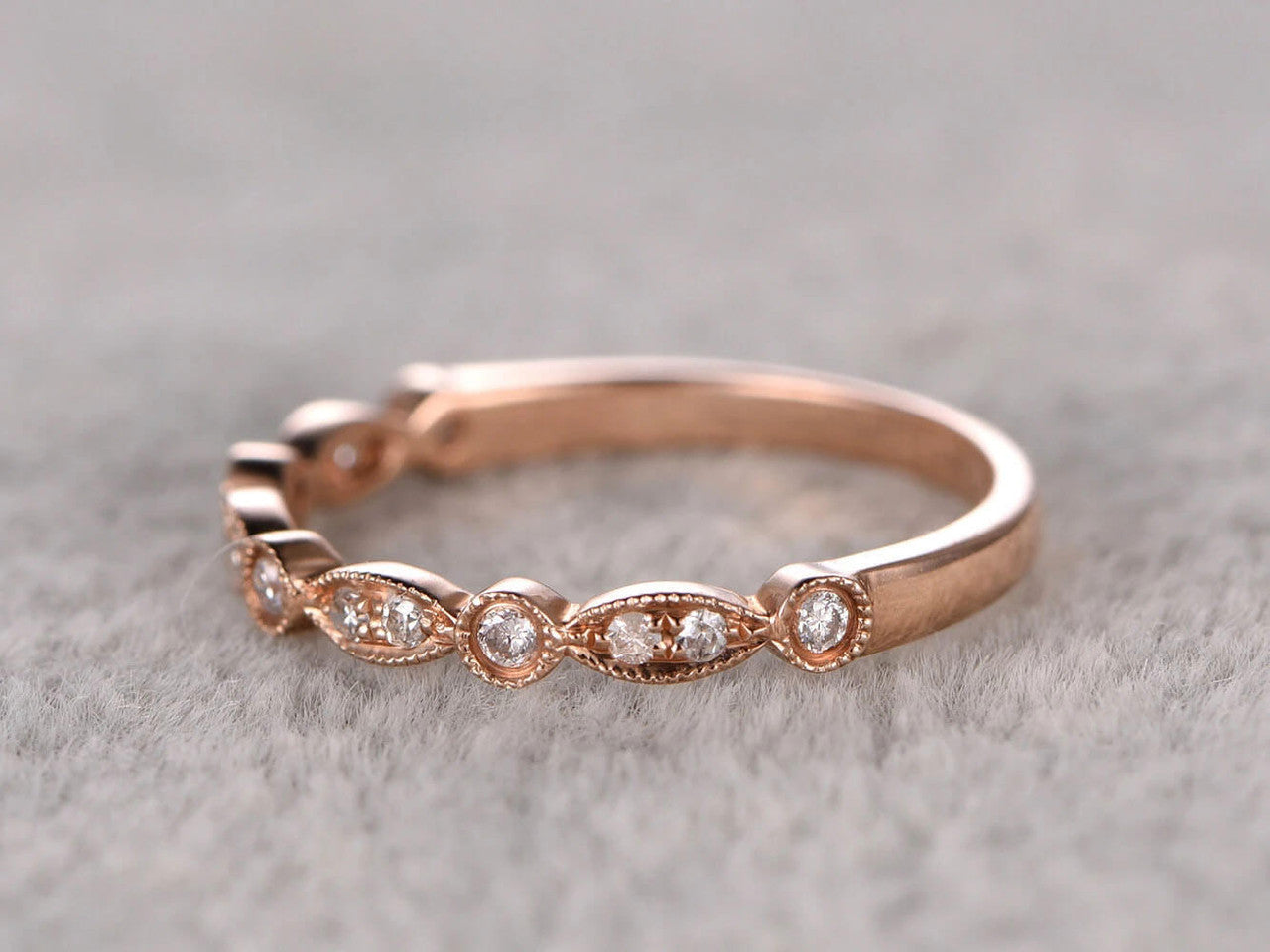 Moissanite Wedding Band for Women - 14K/18K Rose Gold Half Eternity Ring with Marquise Cut Stones | Elegant Bridal Jewelry, Anniversary Gift, Engagement Ring Alternative