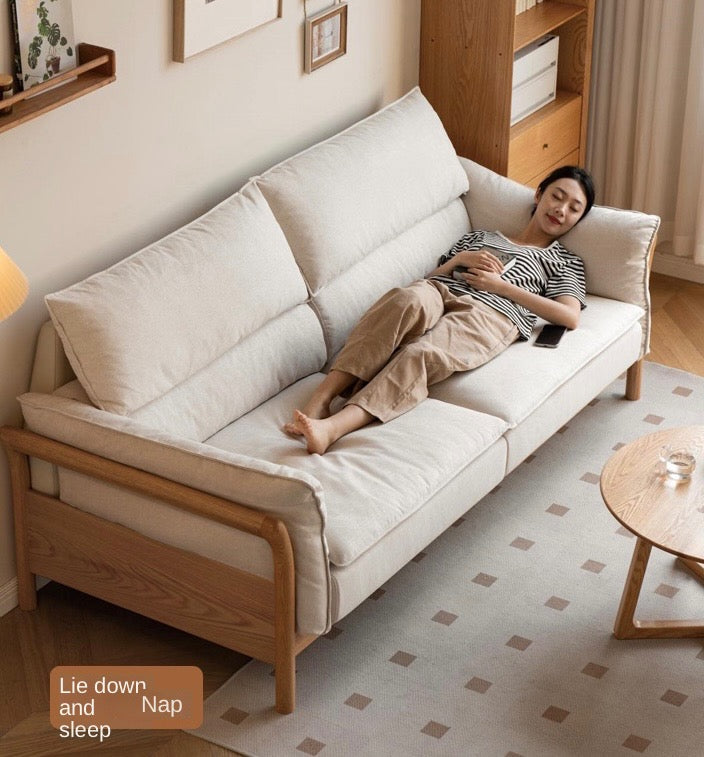 Premium Oak Solid Wood White Goose Down Cotton Sofa - Luxurious Comfort for Living Room, Lounge & Home Decor